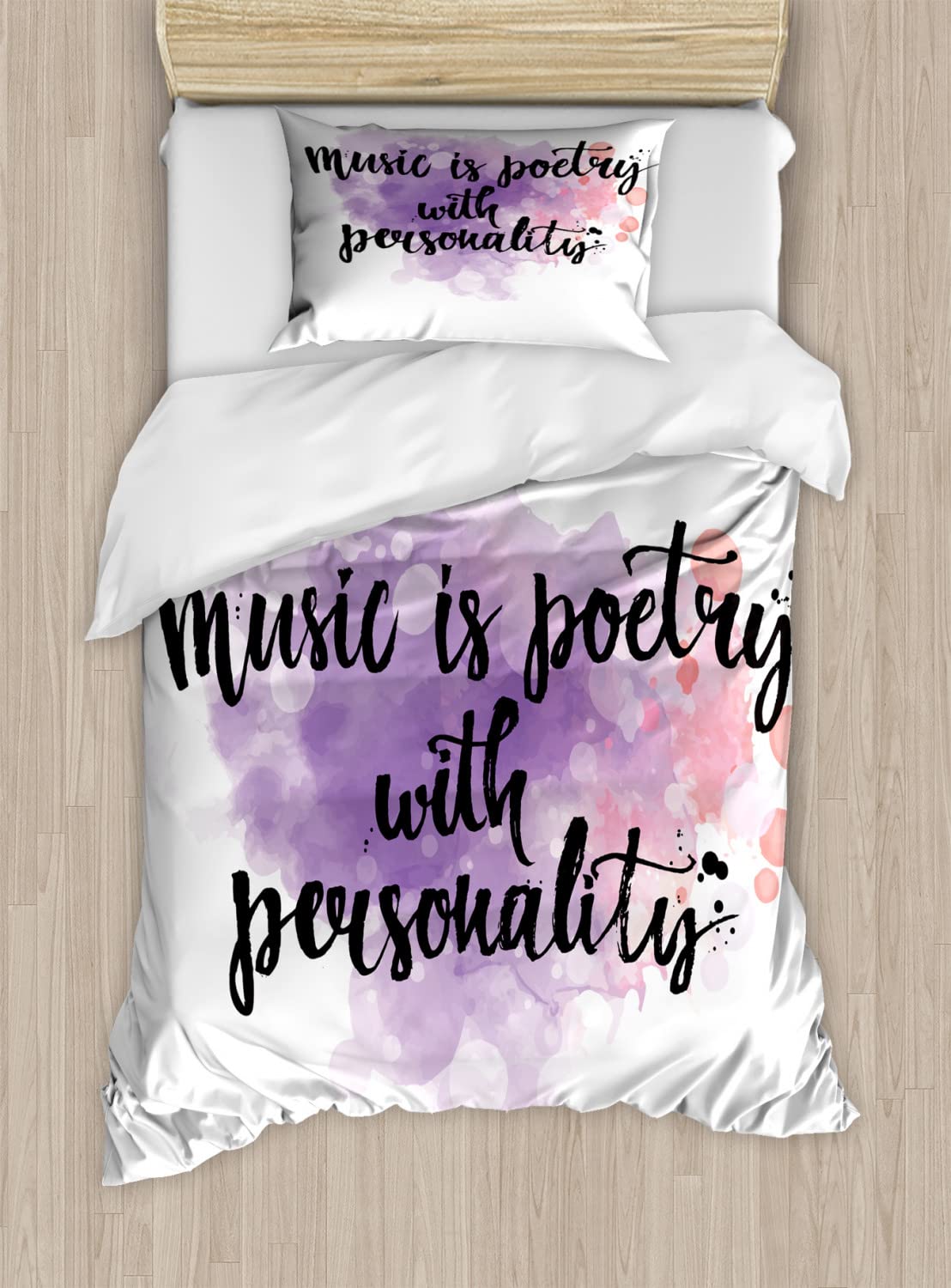 Ambesonne Duvet Cover Set - Colorful Cloud of Dust with Music Poetry Design, 2-Piece Cal King Size Bedding Set with 4 Pillowcases (Lavender, Coral & Black) - Soft & Stylish for Modern Bedrooms, Guest Rooms & Dorm Decor