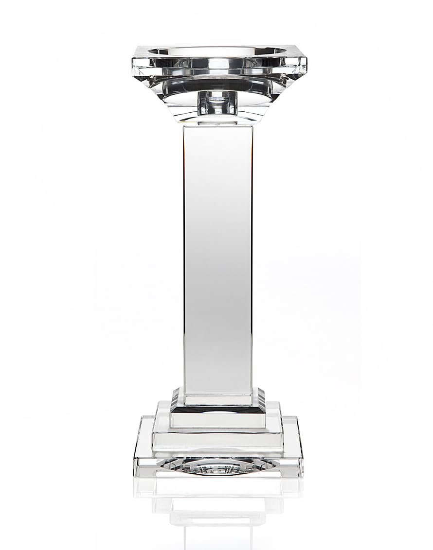 Ricci Argentier Modern Rectangular Crystal Pillar Candle Holder - Elegant Tabletop Home Decor for Weddings, Dining Rooms & Special Occasions