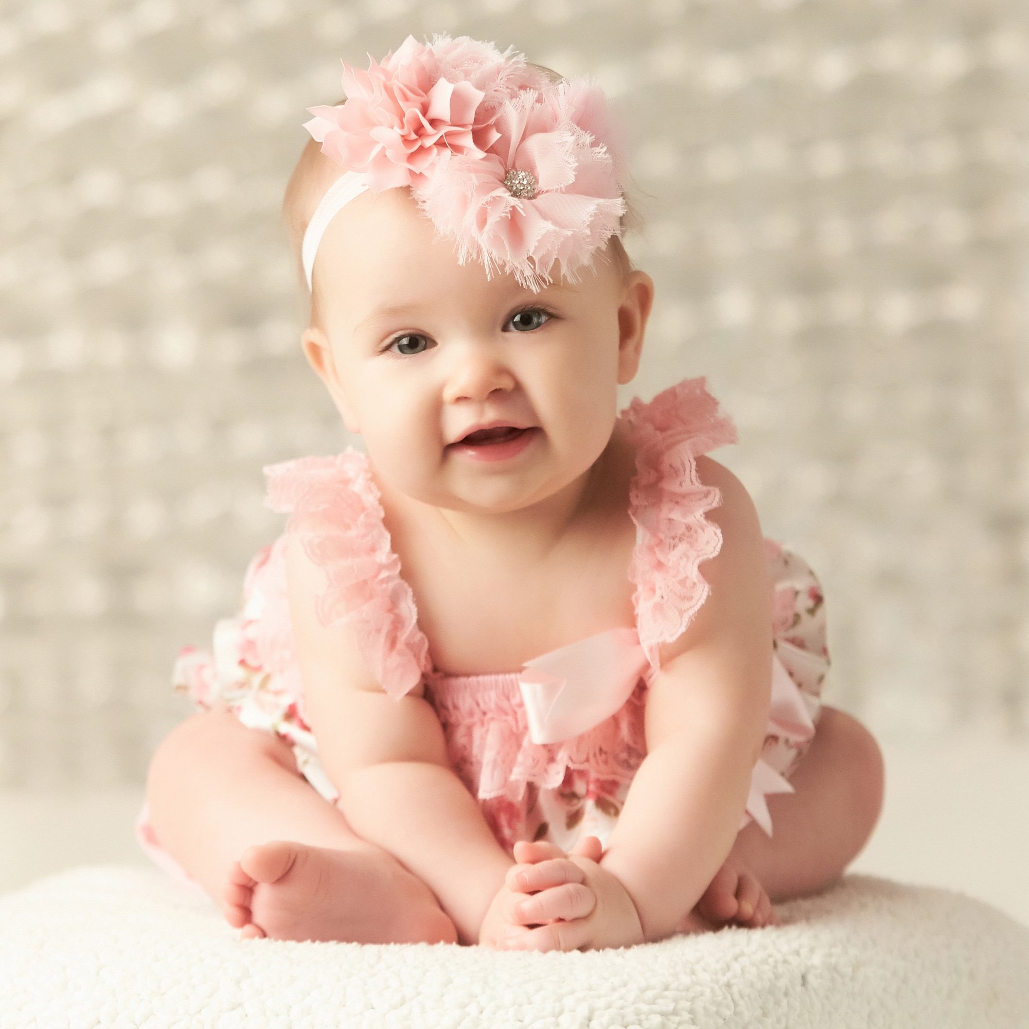 Lello Shabby Fabric Flower Cluster Headbands for Baby Girls & Toddlers - Stretchy Elastic Hair Accessories for Parties, Photography & Everyday Wear