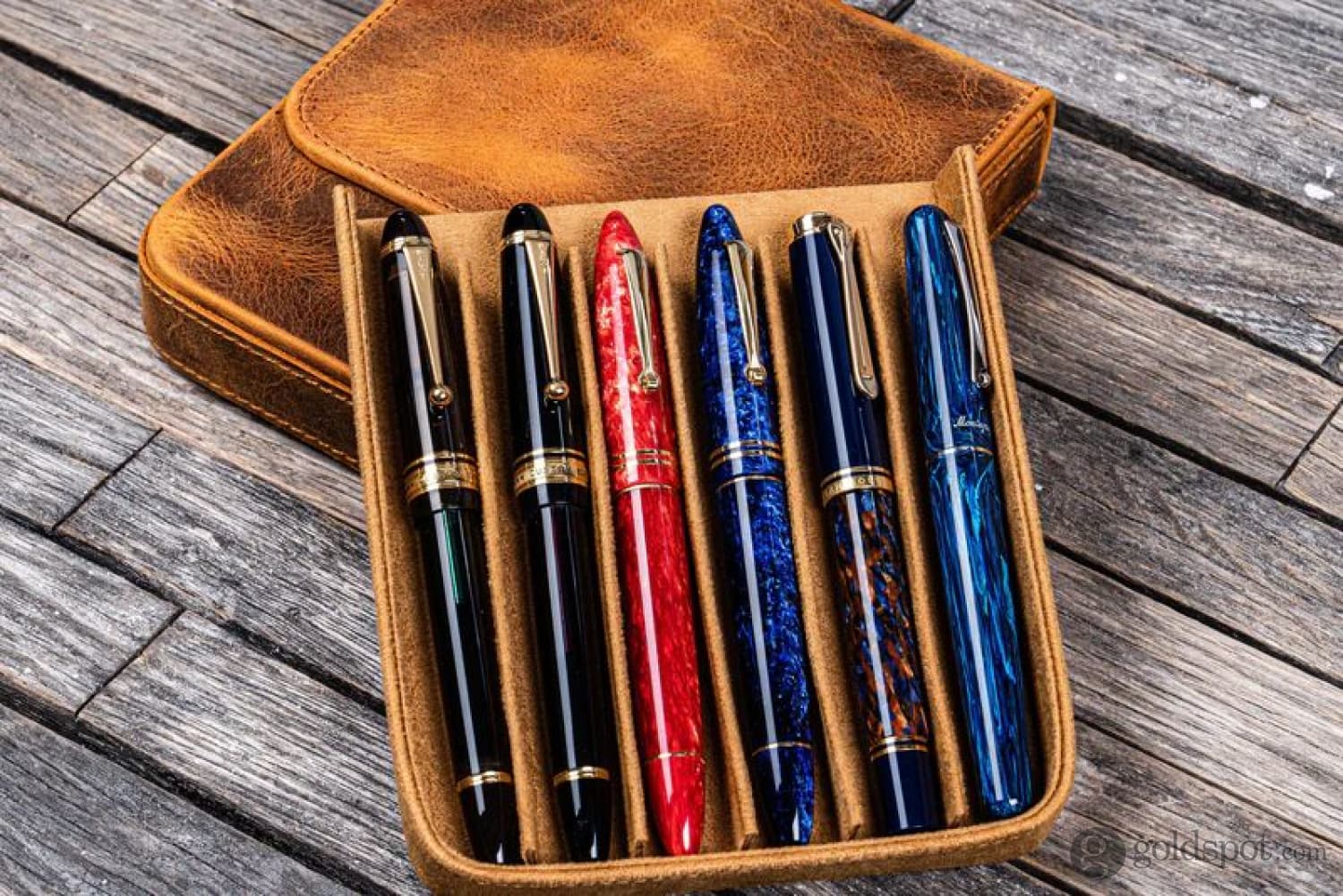 Galen Leather Magnum Opus 6-Slot Premium Hard Pen Case - Crazy Horse Brown Leather - Perfect for Fountain Pens, Calligraphy & Artist Brush Storage