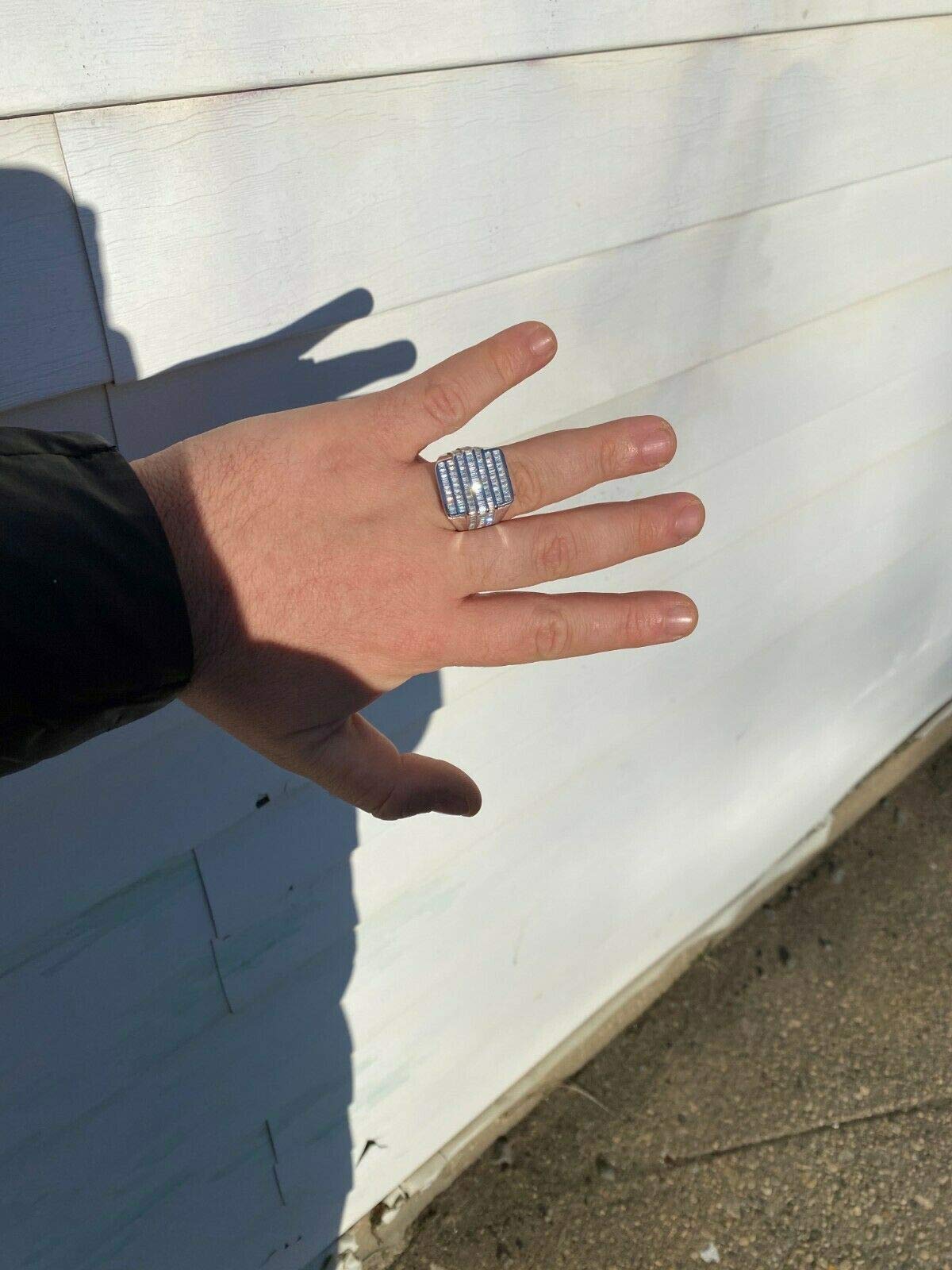 Real Solid 925 Sterling Silver Men's Large Hip Hop Ring with Baguette Diamonds - Iced Out Bling Ring for Pinky or Ring Finger - Perfect for Rappers, Streetwear Fashion & Gift Giving