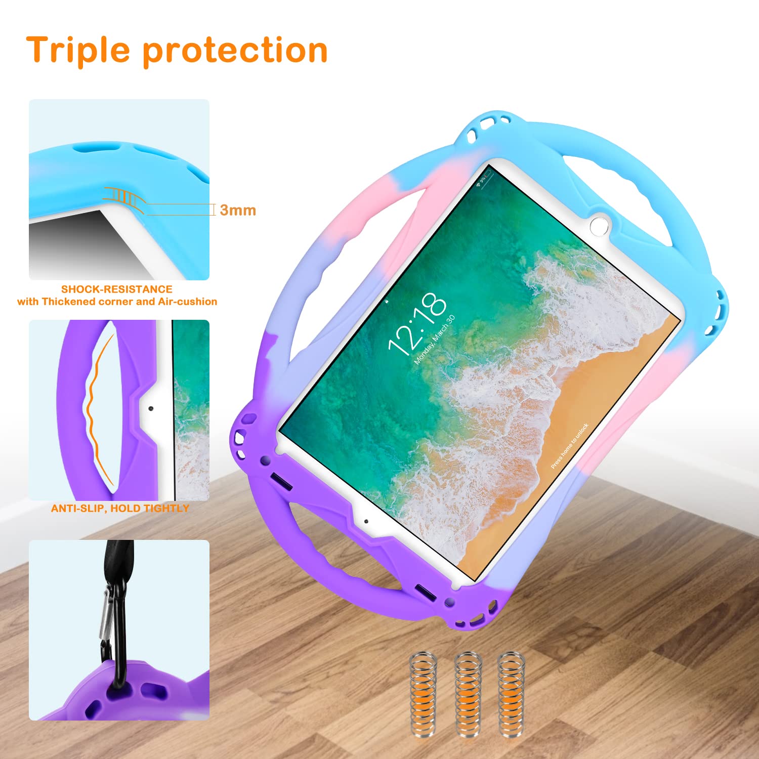 Shockproof Kids iPad Case for iPad 6th/5th Generation & iPad Air/Air 2 (9.7 Inch) - Durable Silicone Cover with Tempered Glass Screen Protector & Hand Strap - Perfect for School, Travel, and Home Learning