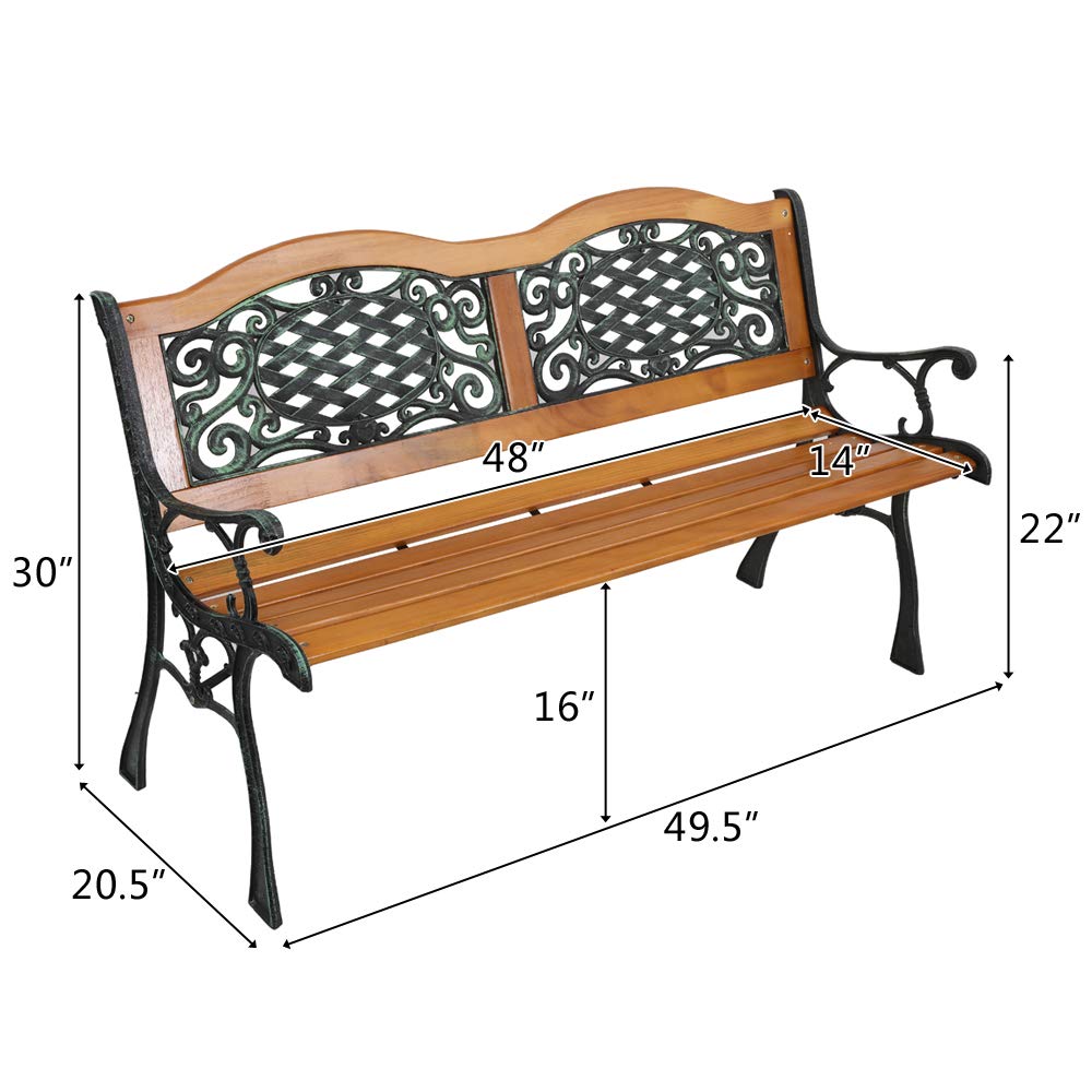 VINGLI Outdoor Metal Garden Bench with Wood Seat & PVC Backrest - Cast Iron Love Seat Park Bench for Front Porch, Patio, Yard (Arched Back) | Perfect for Relaxing, Outdoor Dining, and Garden Decor