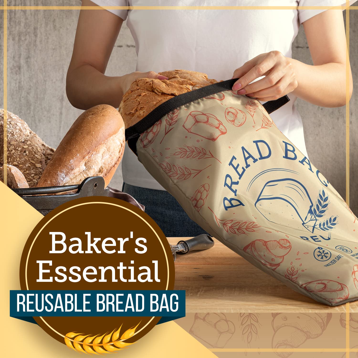 IMPRESA [3 Pack] Reusable Bread Storage Bags - Airtight Double Seal Freezer Bags for Freshness - Dishwasher & Washing Machine Safe - Perfect for Homemade Bread, Sandwiches, and Baked Goods Storage