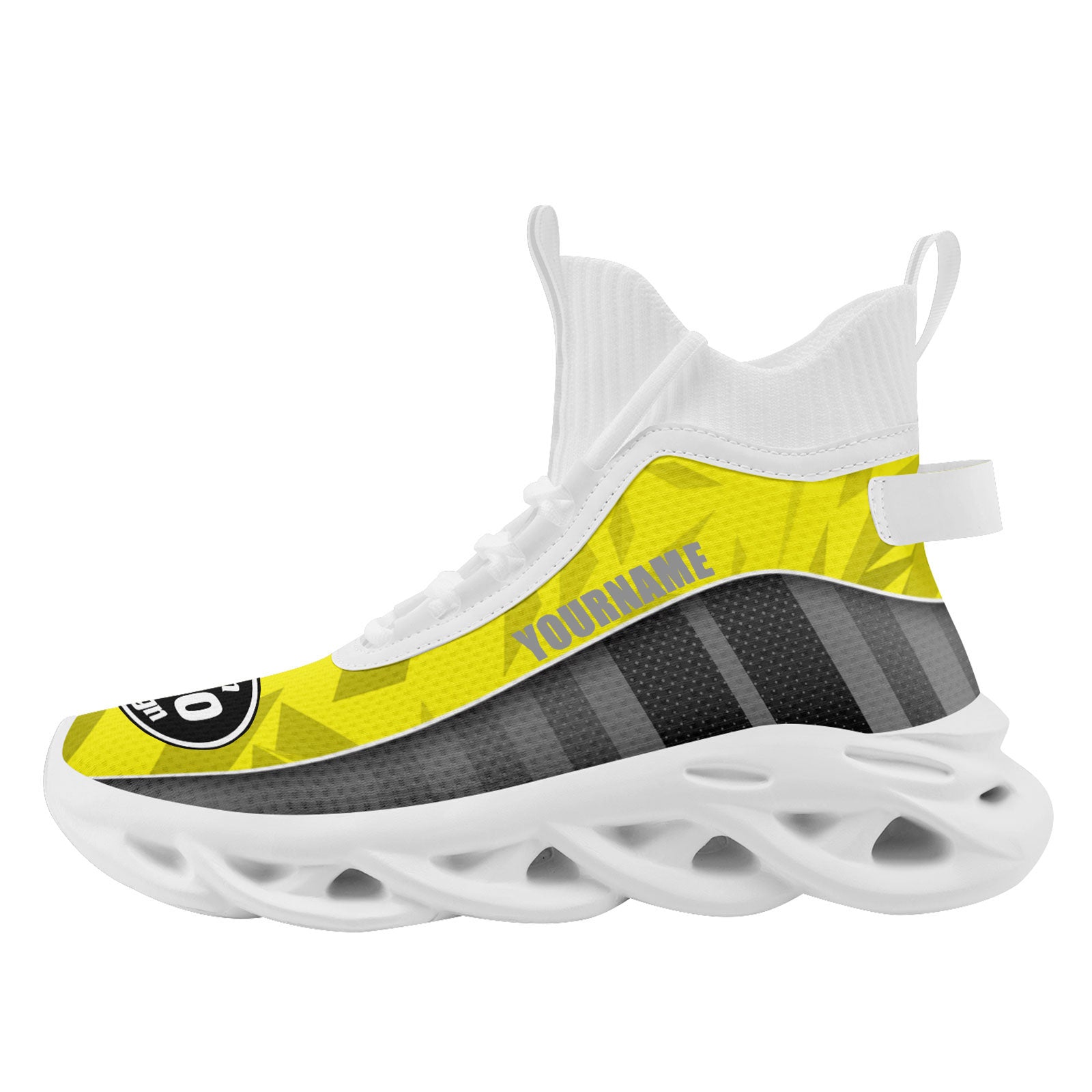 Custom Gray & Yellow Maxsoul Personalized Sneakers for Men & Women - Breathable Comfortable Walking Shoes FN029A D020158 Size 9 - Perfect for Gym, Running, Casual Wear & Street Fashion
