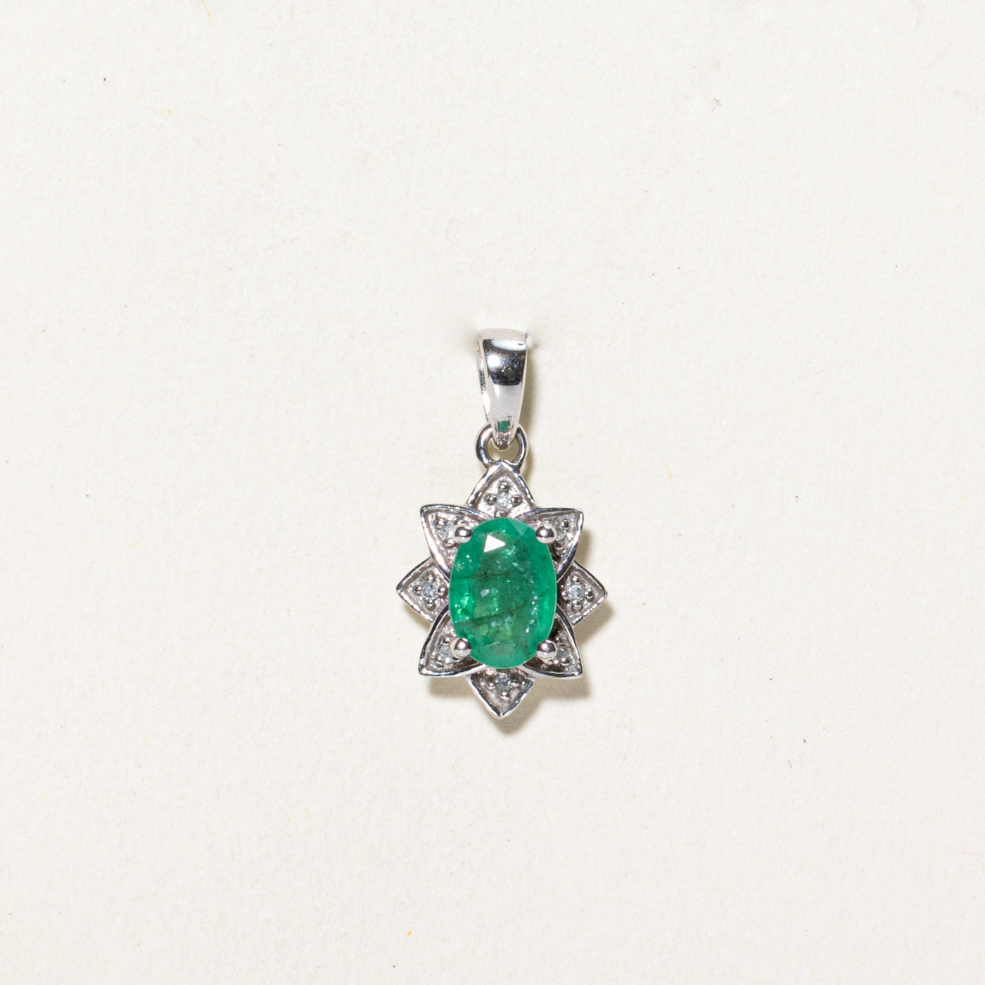 Emerald and Diamond Floral Pendant Necklace - 0.51ct Emerald & 0.03ctw Diamonds | Elegant Jewelry Gift for Women, Perfect for Weddings, Anniversaries, and Special Occasions