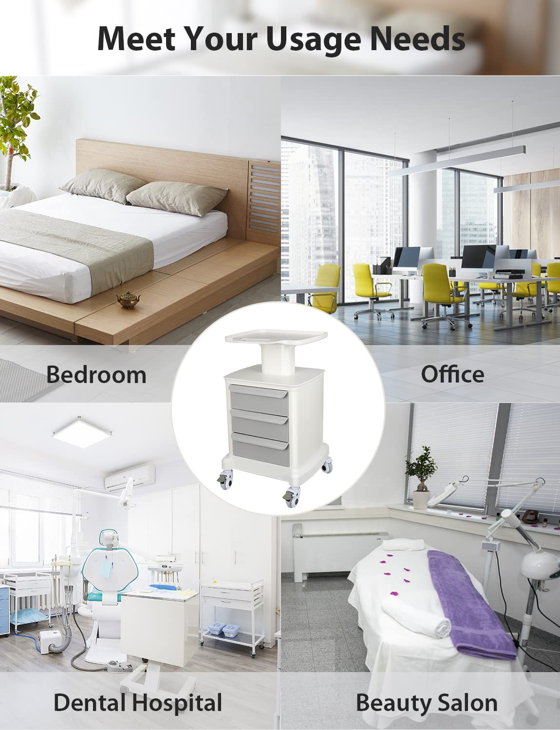 Portable Ultrasound Scanner Cart - Mobile Trolley with 3 Drawers & 4 Wheels, 110 LBS Capacity for Medical Equipment Storage | Ideal for Hospitals, Clinics, Offices & Bedroom Use