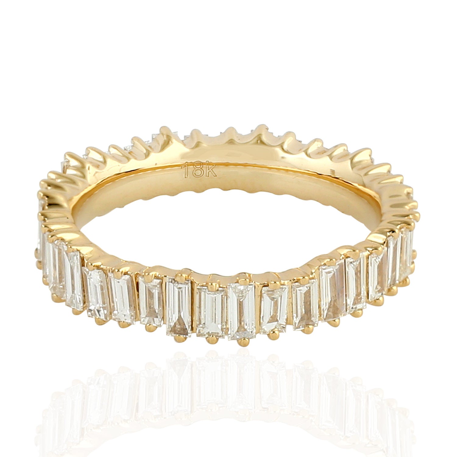18K Yellow Gold Baguette Cut Diamond Full Eternity Band Ring - Unisex Wedding Band, Anniversary Gift, Stackable Ring for Everyday Elegance
