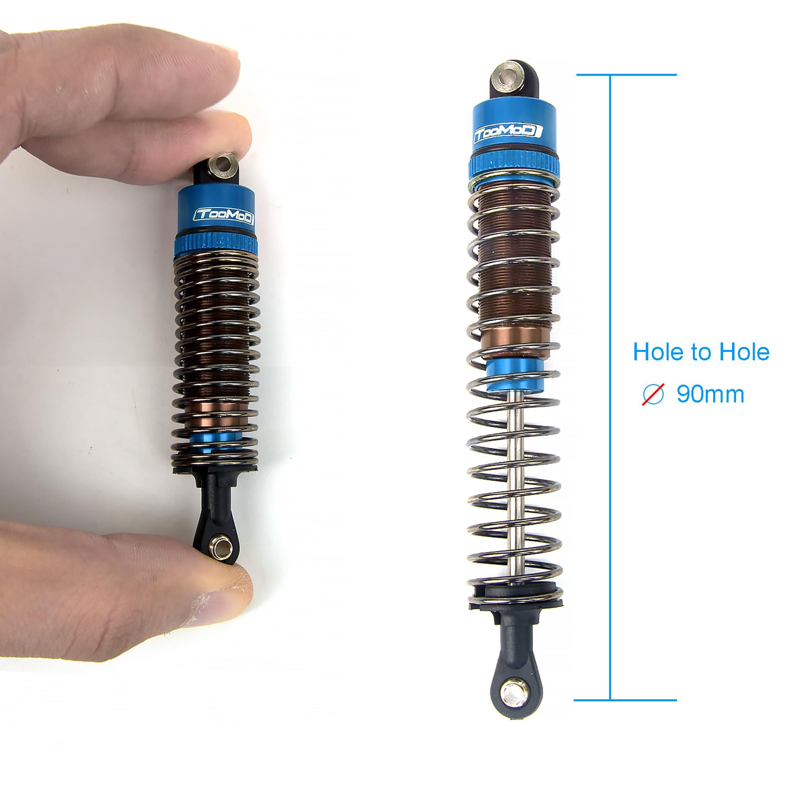 1/10 Scale 90mm RC Oil Filled Shock Absorbers Kit - Compatible with Tamiya Bullhead, SuperClod Buster, TRX4, Axial SCX10, D90 Crawler Trucks - Blue Performance Upgrade Parts for Off-Road Racing & Rock Crawling
