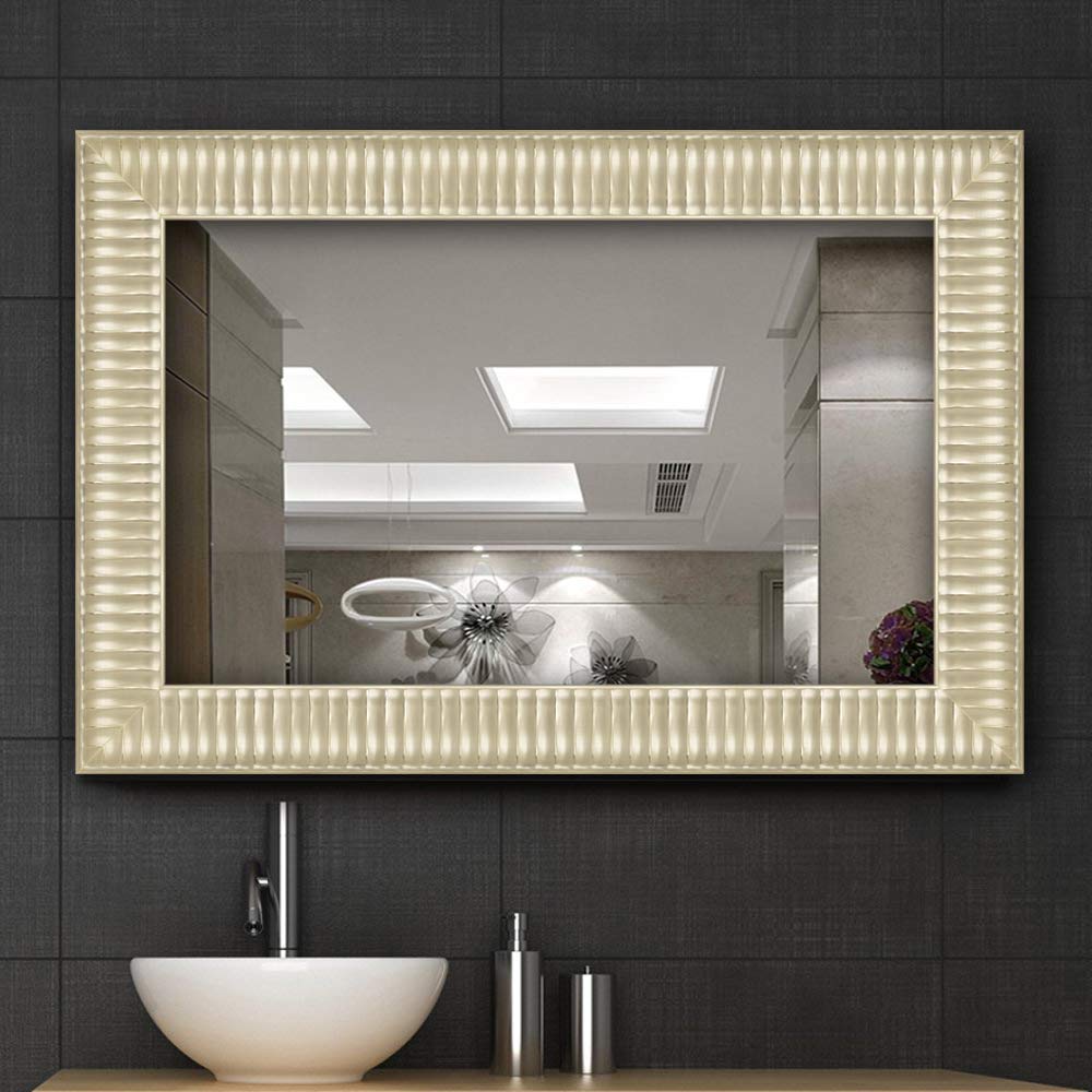 LEVE Modern Wall Mounted Bathroom Mirror 38x26 Inches - Champagne Gold Frame for Vanity, Makeup & Dressing Room - Shatterproof & Fog Resistant Glass