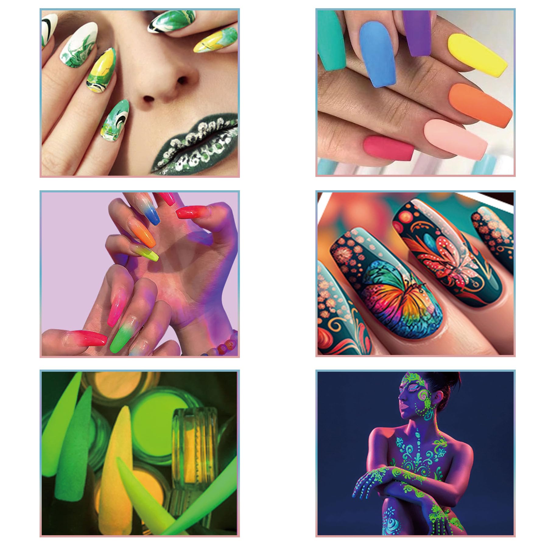 60 Colors Nail Powder Pigment Set - Fluorescent & Pearlescent Halo Powder for Acrylic Nails, Nail Art & Body Painting - High-Gloss, Long-Lasting & Luminous - Perfect for Salon, Home Manicure & DIY Nail Designs