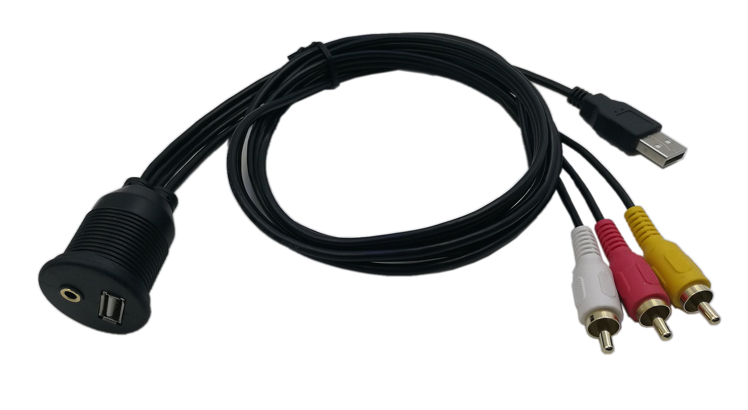 ZDYCGTime 3.5mm AUX & USB Panel Flush Mount Cable - USB & 3.5mm Audio Female to USB & 3 RCA Female Extension - Dash Mount, Car Audio, Marine, Motorcycle Installation (1M/3.3ft) - Perfect for Car Stereo, Boat Sound System & Motorcycle Audio Upgrades