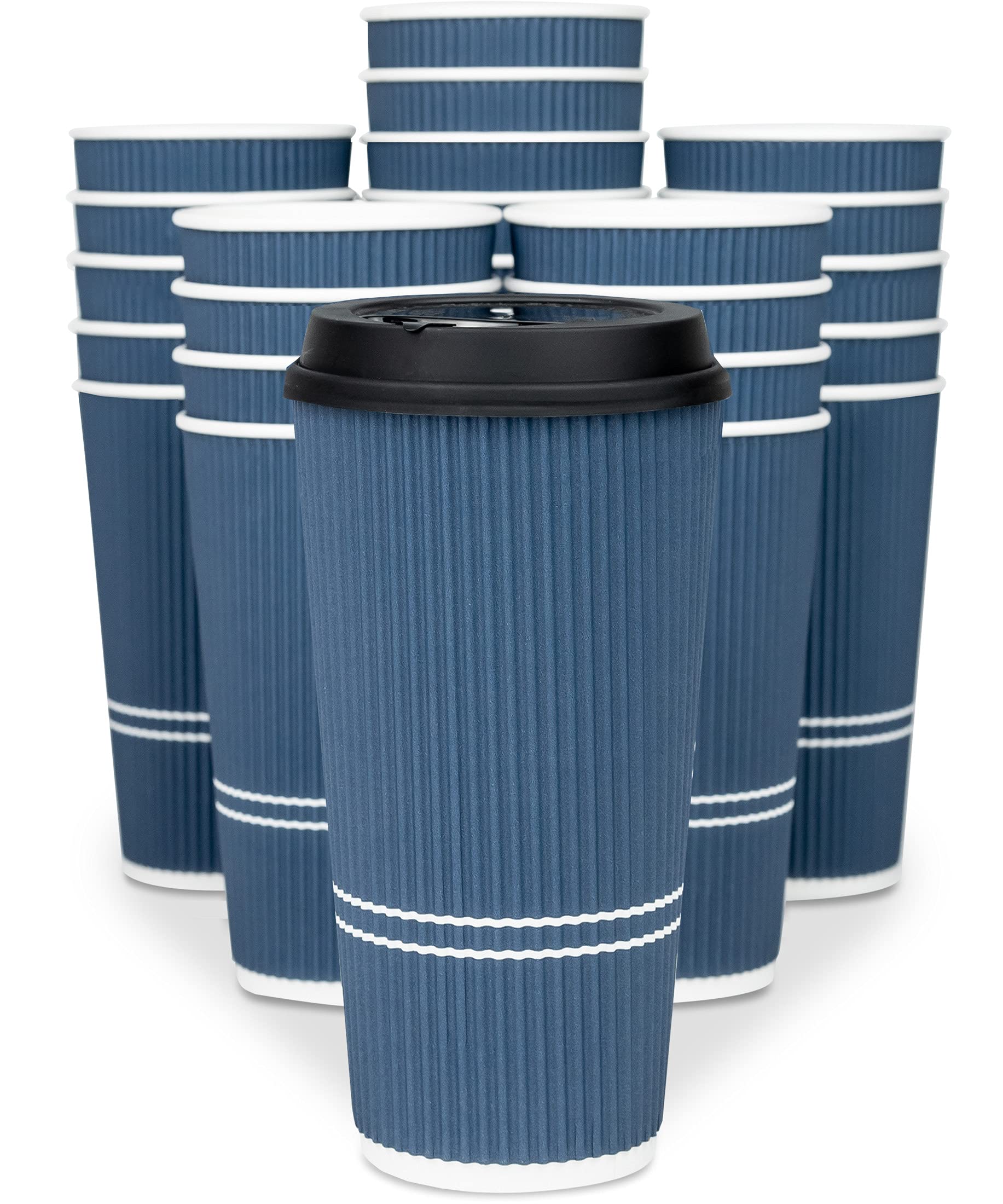 22 oz Disposable Coffee Cups with Lids - Insulated Travel To-Go Paper Cups for Hot & Cold Beverages, No Sleeve Needed (50 Pack, Royal Blue) - Perfect for Coffee Shops, Office Use, Road Trips & Outdoor Events