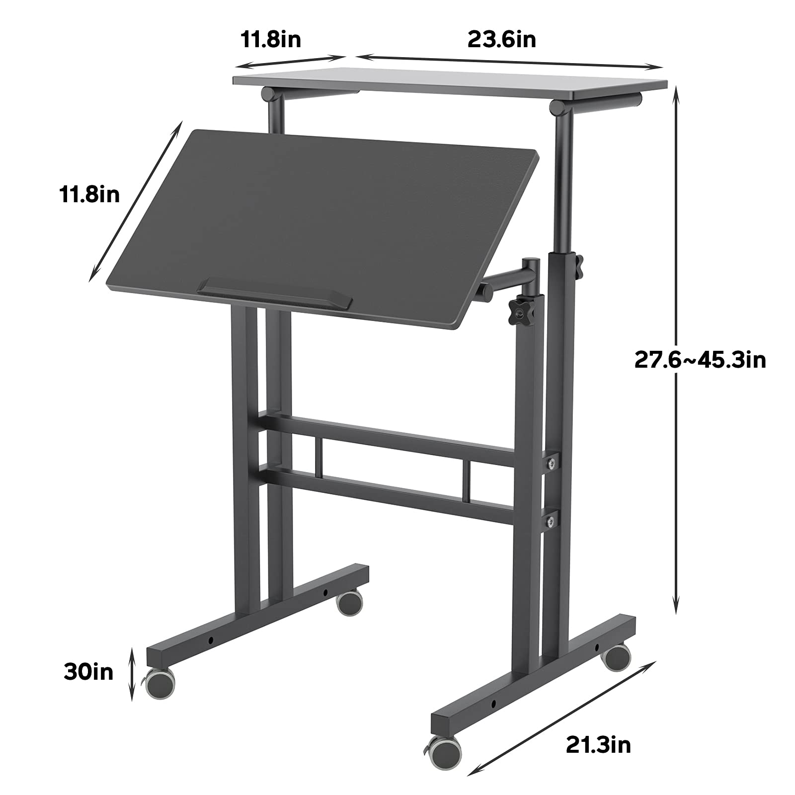 Adjustable Mobile Standing Desk on Wheels - Black 101-BK for Home & Office
