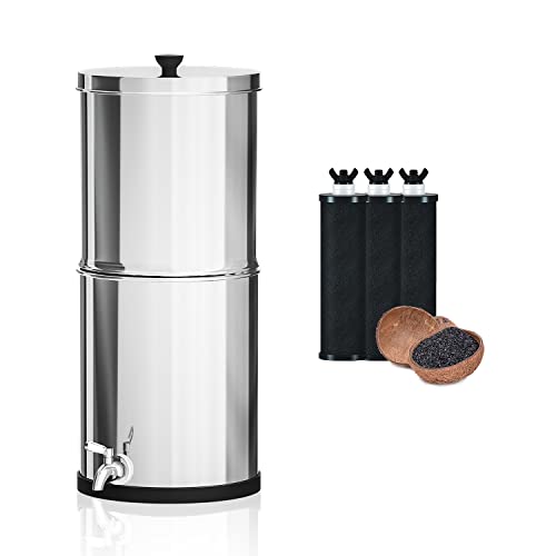 Joypur 2.9 Gallon High Capacity Gravity-Fed Water Filter System with Purification Filters - Countertop Water Purifier for Home, Camping, Travel, Outdoor & Emergency Use - Clean Drinking Water for Kitchen, RV, Hiking and Disaster Preparedness