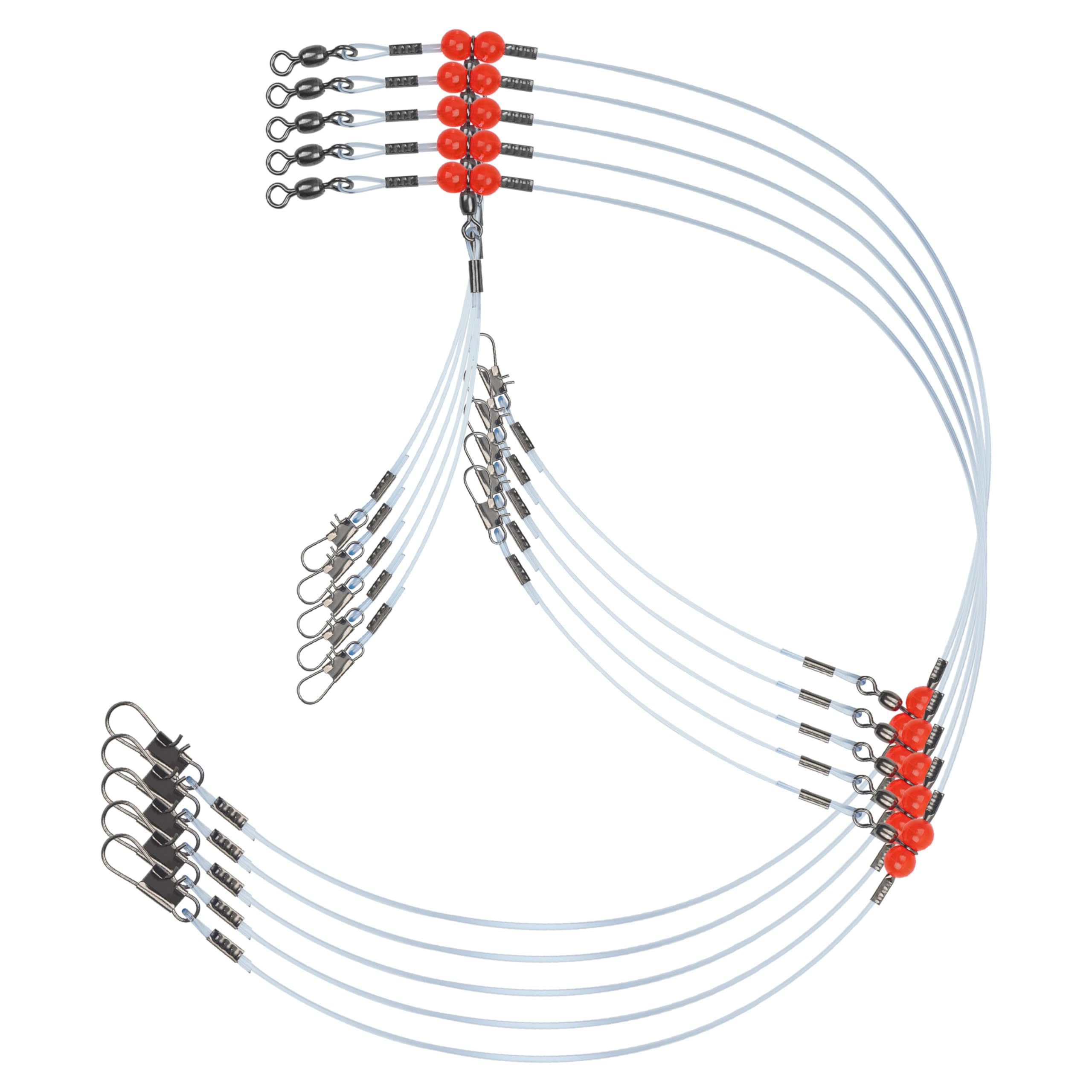 12pcs/24pcs Saltwater Fishing Leader Rigs with Swivel Snaps & Red Beads - Strong Wire Bottom Rig for Baits, Lures & Hooks | Perfect for Deep Sea Fishing, Surf Casting & Offshore Angling