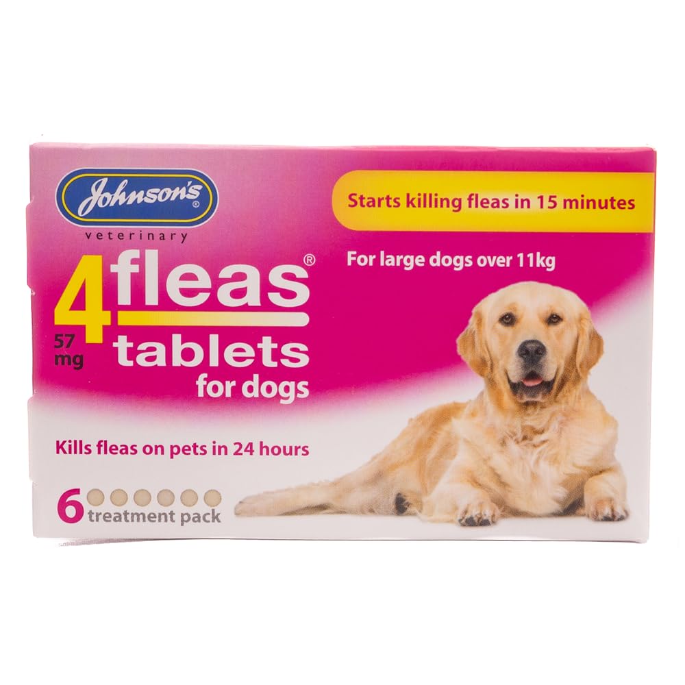 Johnson's Veterinary 4Fleas Flea Treatment Tablets for Large Dogs (6 Count) - Fast-Acting Oral Flea Control for Dogs Over 25lbs | Home & Outdoor Protection