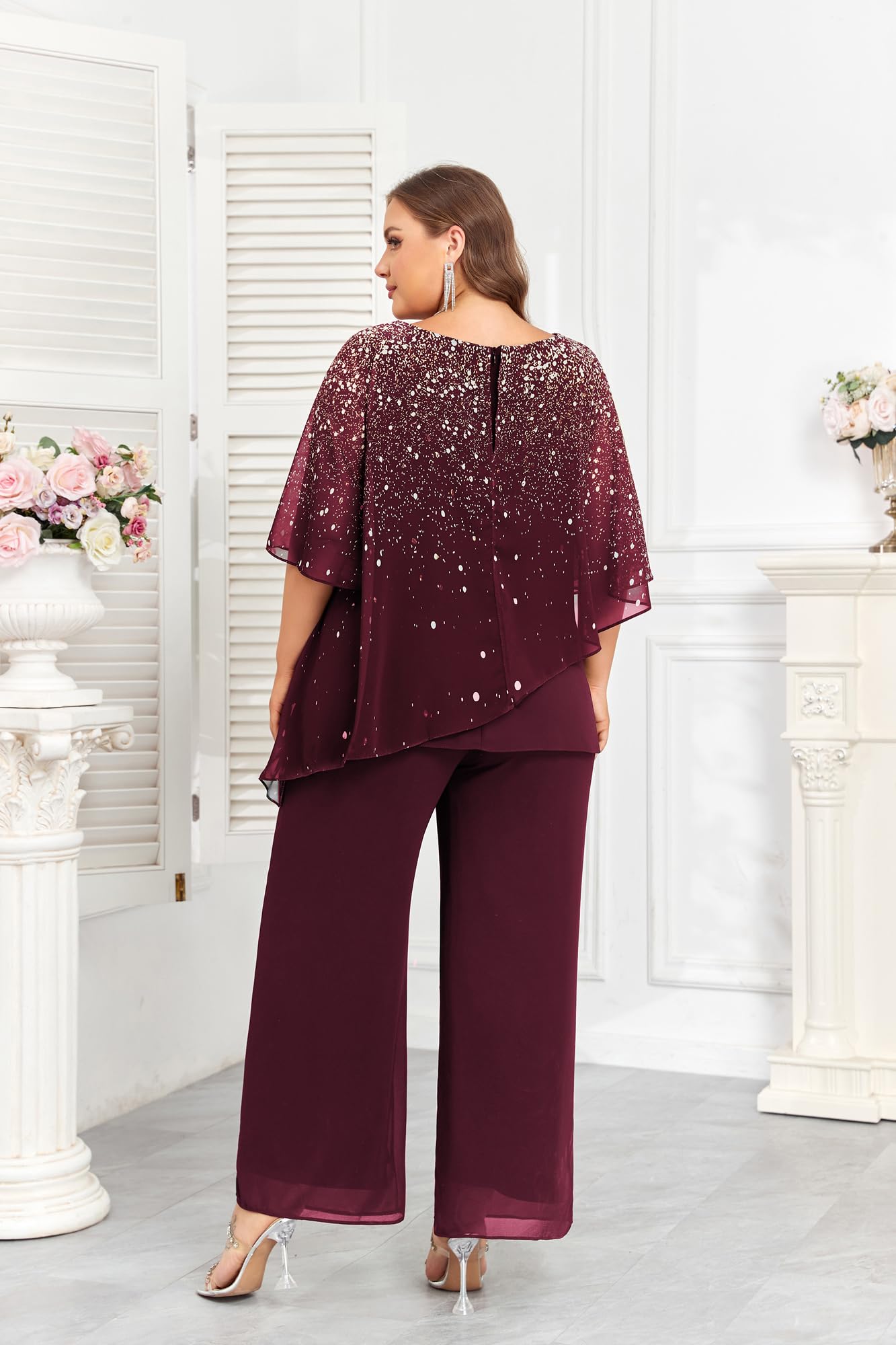 2024 Plus Size Mother of Bride Pant Suits 2-Piece Set - Elegant Ruffle Layers & Gradient Chiffon Outfit for Wedding Guest (Available in Sizes 14-28) | Perfect for Weddings, Parties & Special Occasions