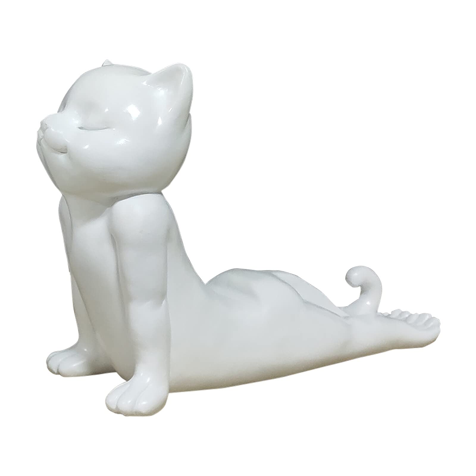 White Resin Kitty Cat Statue - Animal Meditation Figurine for Yoga, Home Decor, Bedroom & Beach Decorations | Cute Decorative Gift for Cat Lovers