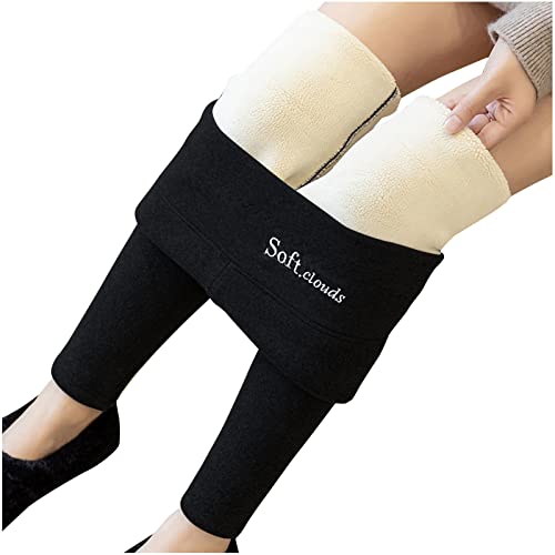 Winnerlion Women's Fleece Lined Leggings - High Waist Thermal Tights with Tummy Control, Thick Plush Warm Pants for Winter (Black, Large) | Perfect for Yoga, Running & Cold Weather Outfits