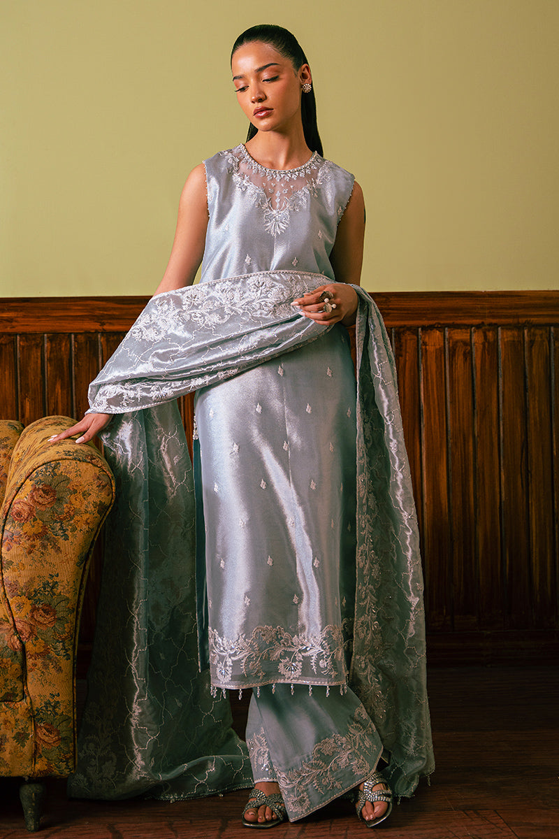 Hazy Blue 4 Piece Embroidered Zari Suit for Women – Elegant Indian Ethnic Wear for Weddings, Festivals & Special Occasions