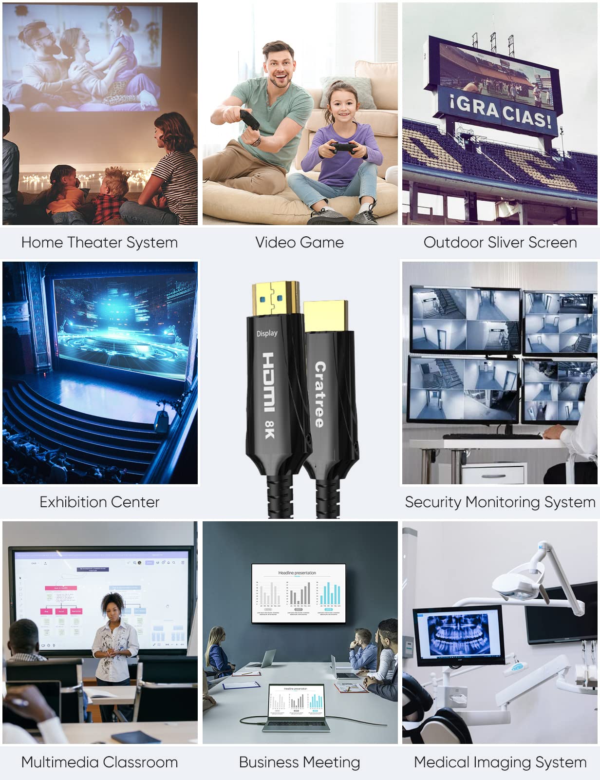 Cratree 8K Fiber Optic HDMI Cable 30M - Ultra High Speed HDMI 2.1 Cable 48Gbps, CL2 in-Wall Certified, Supports 8K@60Hz & 4K@120Hz, HDCP 2.2/2.3, HDR10 - Perfect for Home Theater, Gaming (Xbox/PS5), 4K Blu-ray Players, and Professional AV Installations