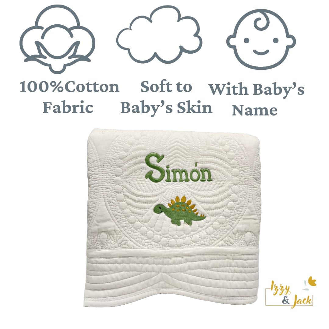 Personalized Baby Name Blanket - Custom Monogram Blanket for Baby Girl & Boy | Soft & Cozy Baby Dino Design | Perfect for Nursery, Photo Shoots & Gift Giving