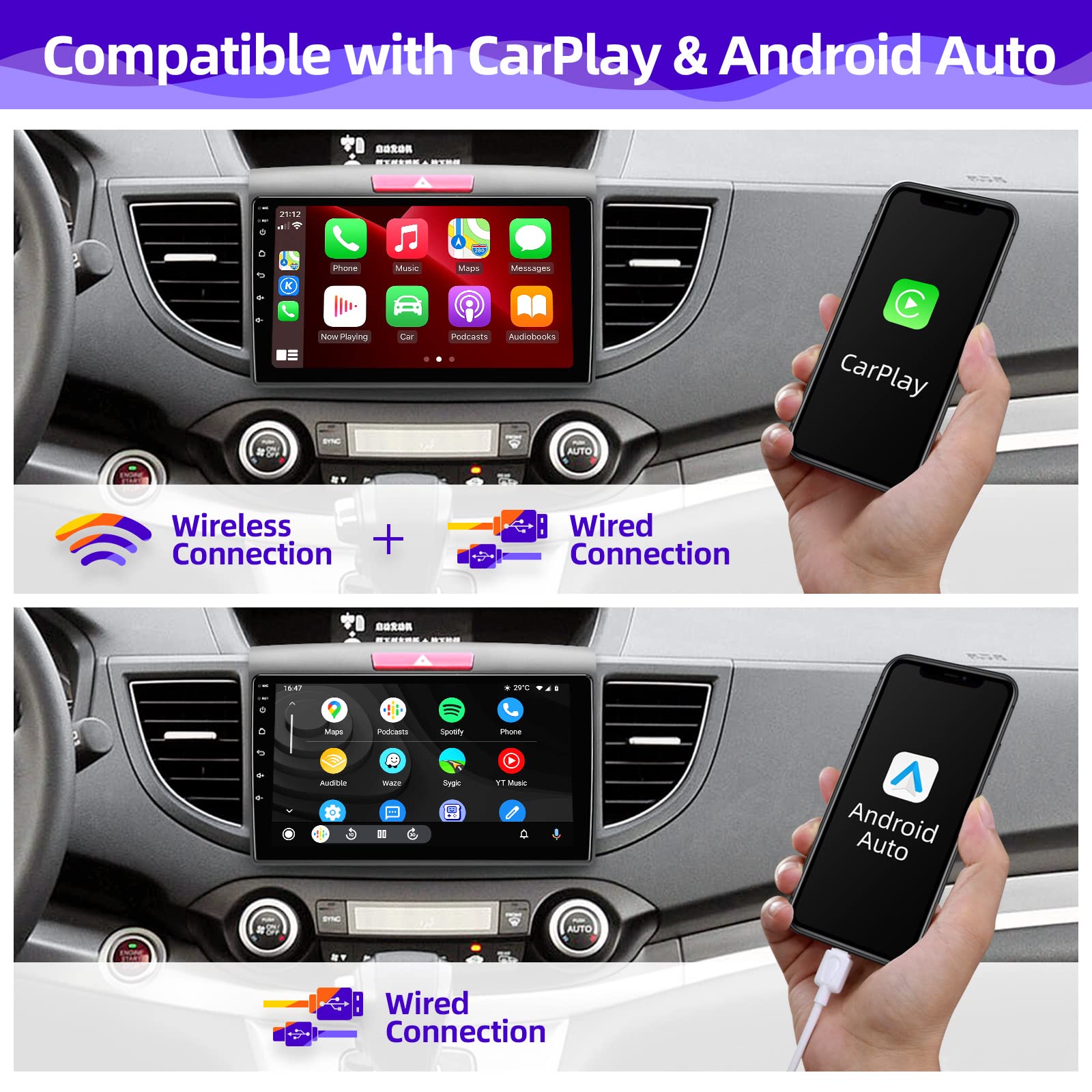 Android 11 Car Stereo with Wireless CarPlay & Android Auto - 8-Core 1280x720 IPS Touchscreen for Honda CRV 2012-2016 | Bluetooth GPS WiFi Navigation | Multimedia Player Head Unit | Perfect for Road Trips & Daily Commutes