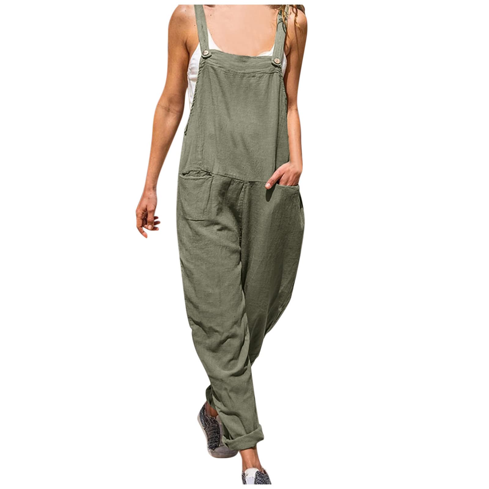 Women's Sleeveless Wide Leg Jumpsuit - Casual Baggy Suspender Romper with Pockets | Button Front Overalls for Everyday Wear, Street Style & Summer Outfits
