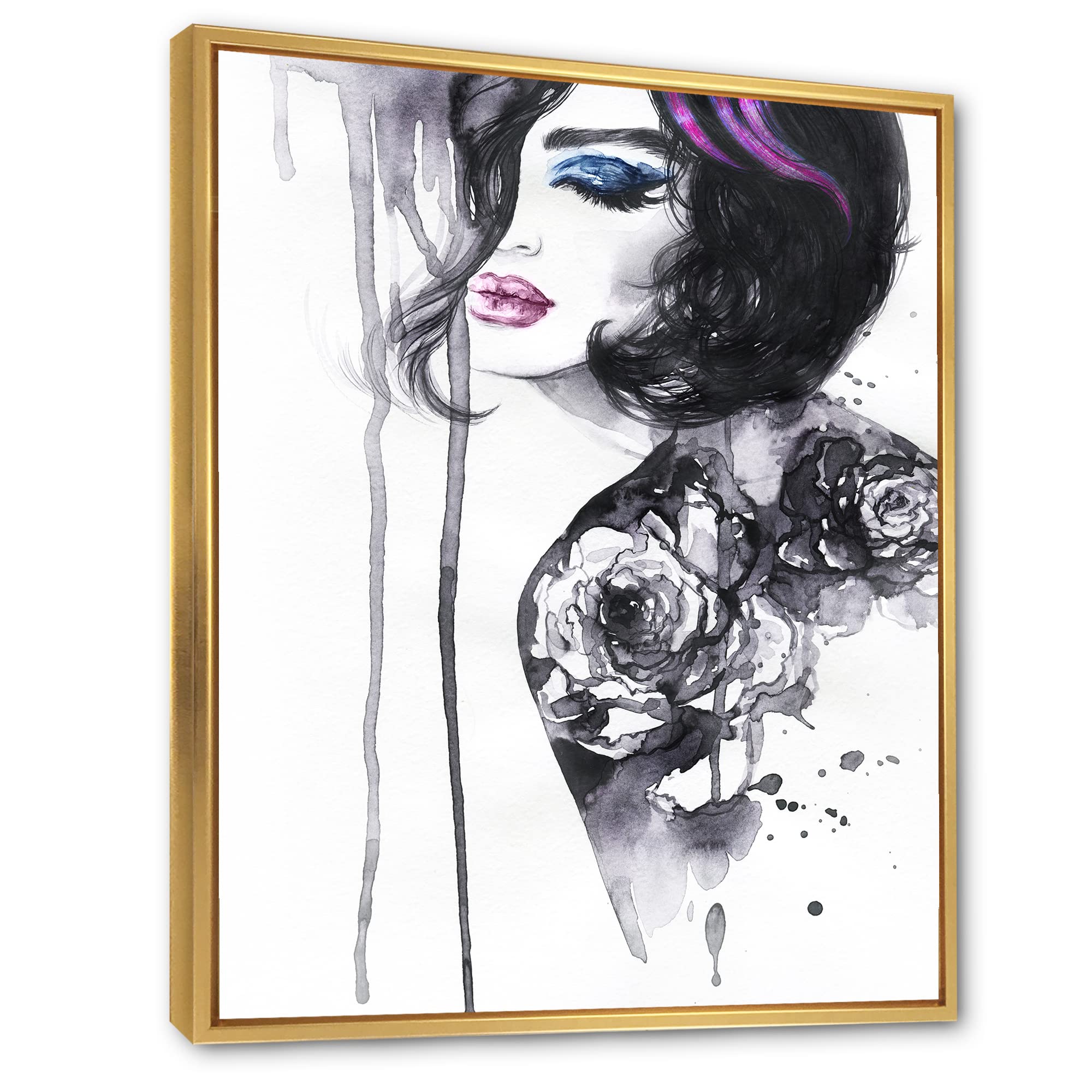 DesignQ Modern Female Portrait Framed Canvas Wall Art Print - Elegant Home Decor for Living Room, Bedroom & Office