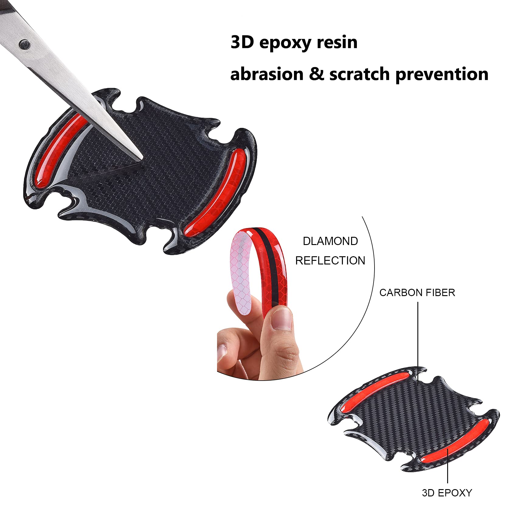 8pcs Car Door Handle Protector Stickers - Scratch Proof & Reflective for Safety