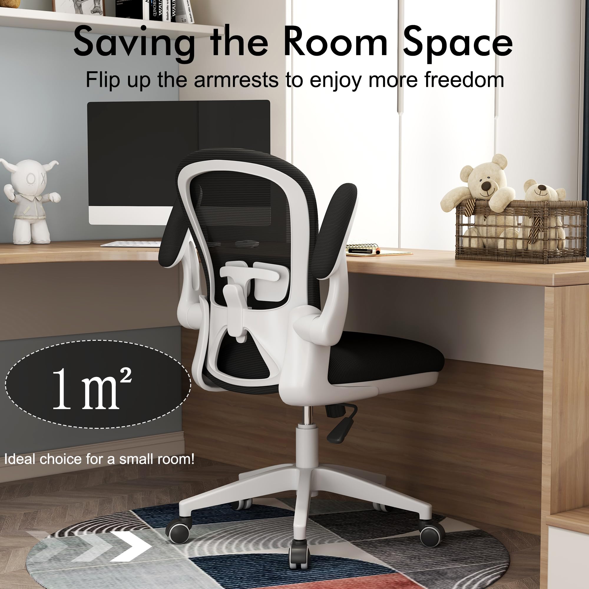 Ergonomic Office Chair with Lumbar Support - Adjustable Mesh Computer Gaming Chair for Home Office, Bedroom & Workspace - Swivel Task Chair with Armrests (White) - Perfect for Long Hours of Work, Gaming & Studying