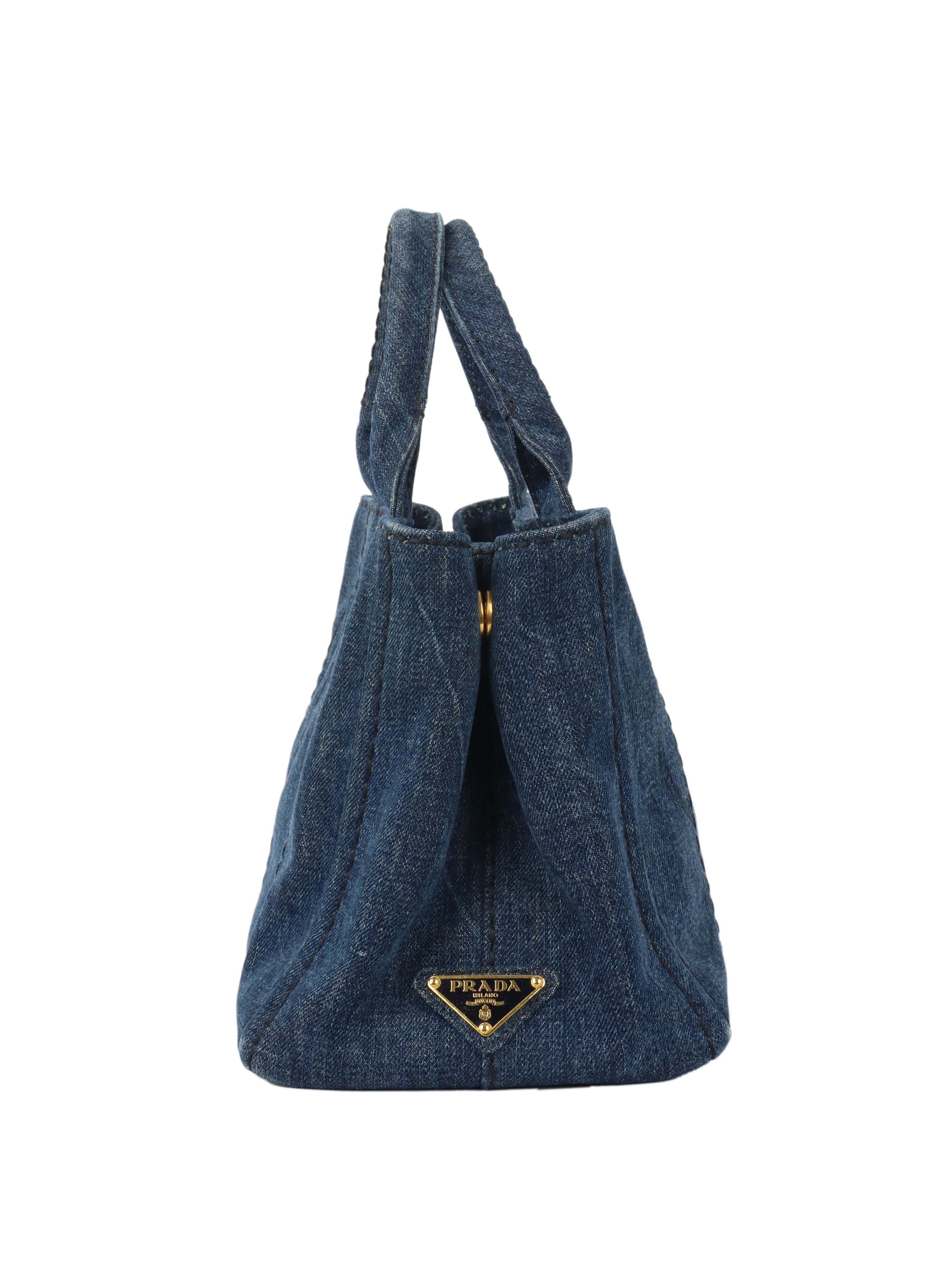 Prada Small Canapa Denim Tote Bag - Stylish Designer Handbag for Women | Perfect for Work, Travel & Everyday Use