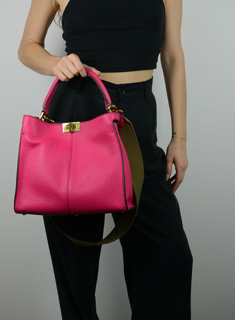 Fendi Selleria Peekaboo Isseu X Lite Fuchsia Leather Handbag - Luxury Designer Crossbody Bag for Women, Perfect for Work, Travel & Evening Events