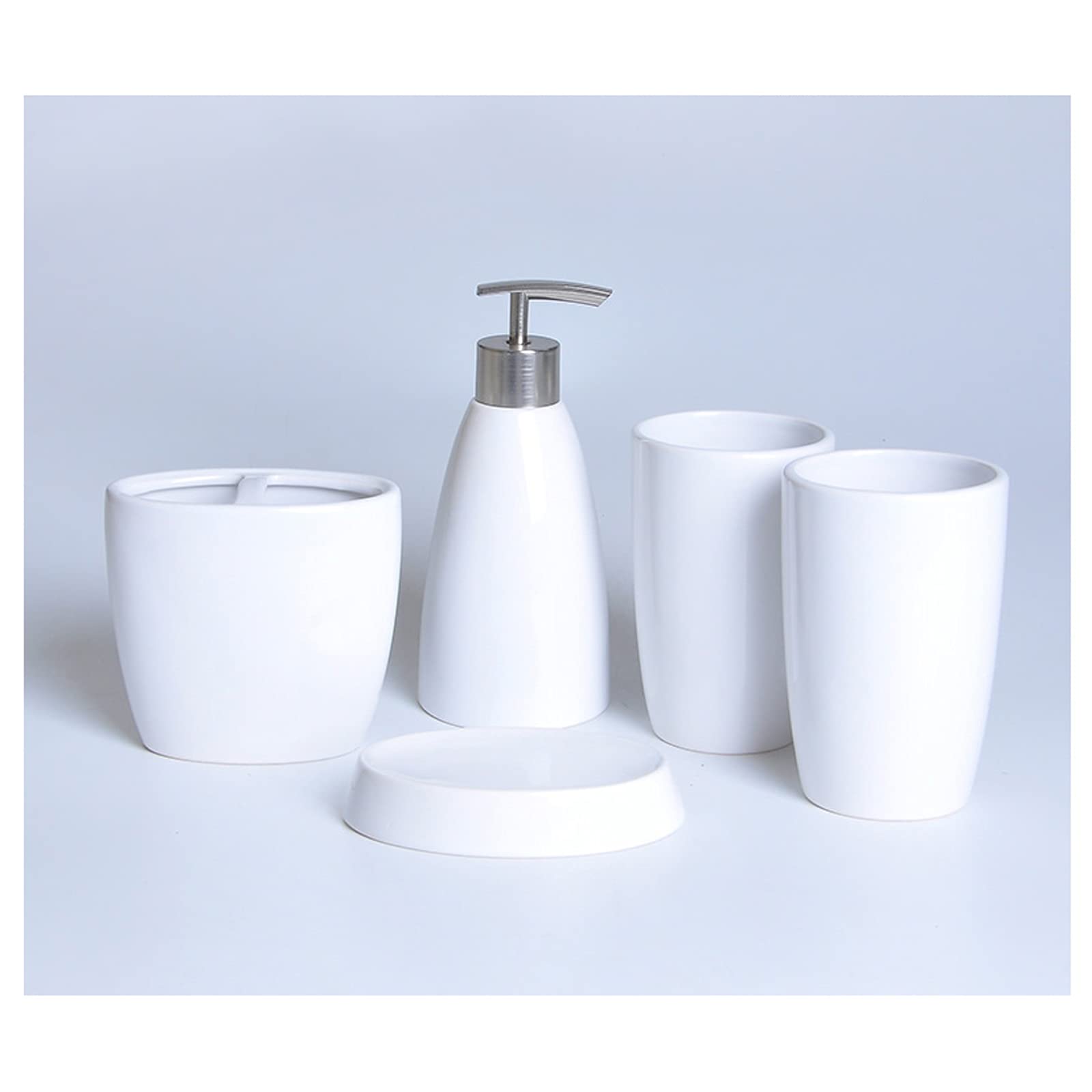 Premium Ceramic 4-Piece Bathroom Set - Soap Dispenser, Lotion Bottle, Mouthwash Cup & Toothbrush Holder - Elegant Solid Color Design for Sophisticated Women | Perfect for Modern Home, Guest Bathroom & Spa Decor