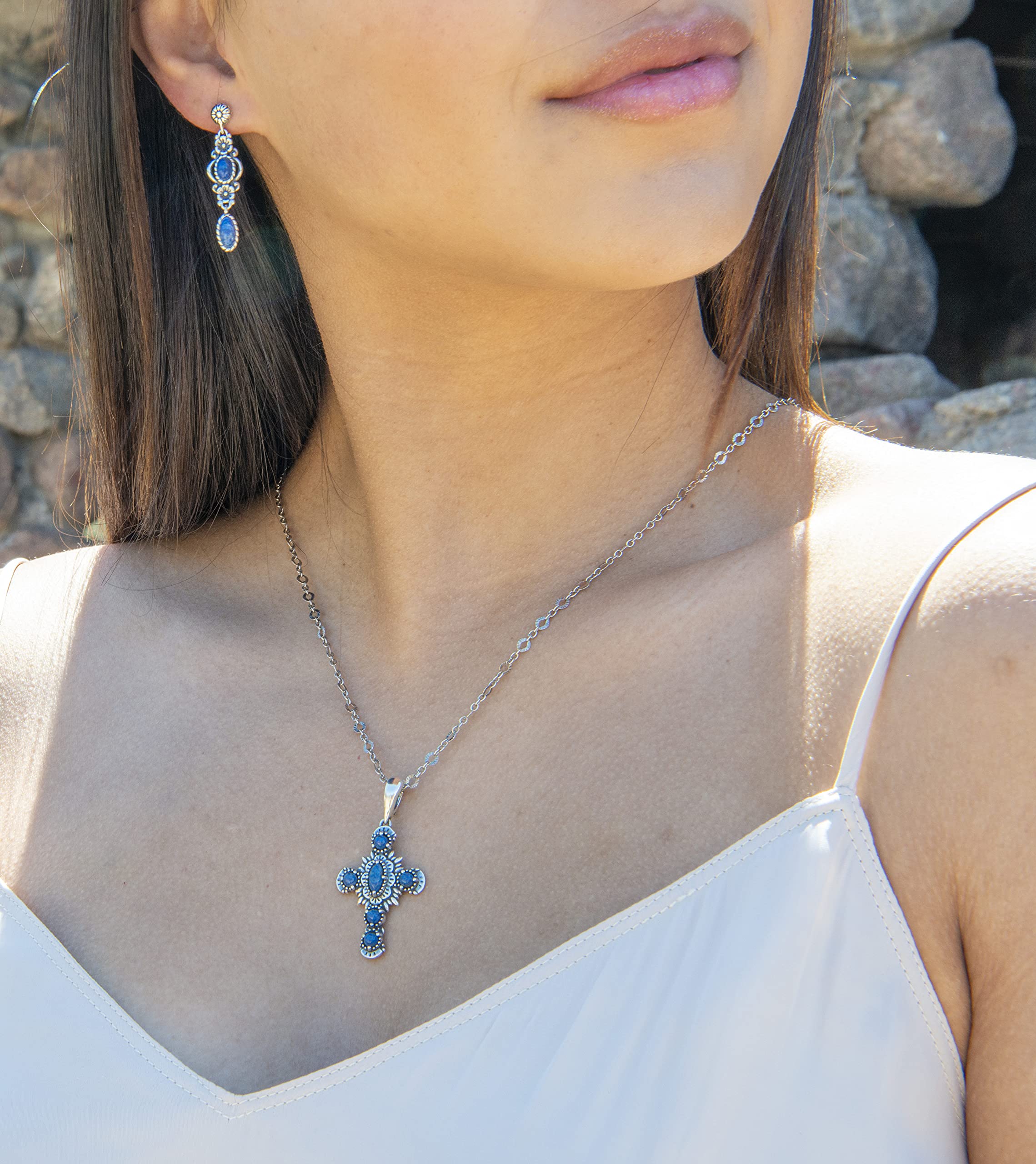 American West Jewelry Sterling Silver Women’s Drop & Dangle Earrings with Gemstone & Floral Design - Perfect for Weddings, Parties & Everyday Elegance