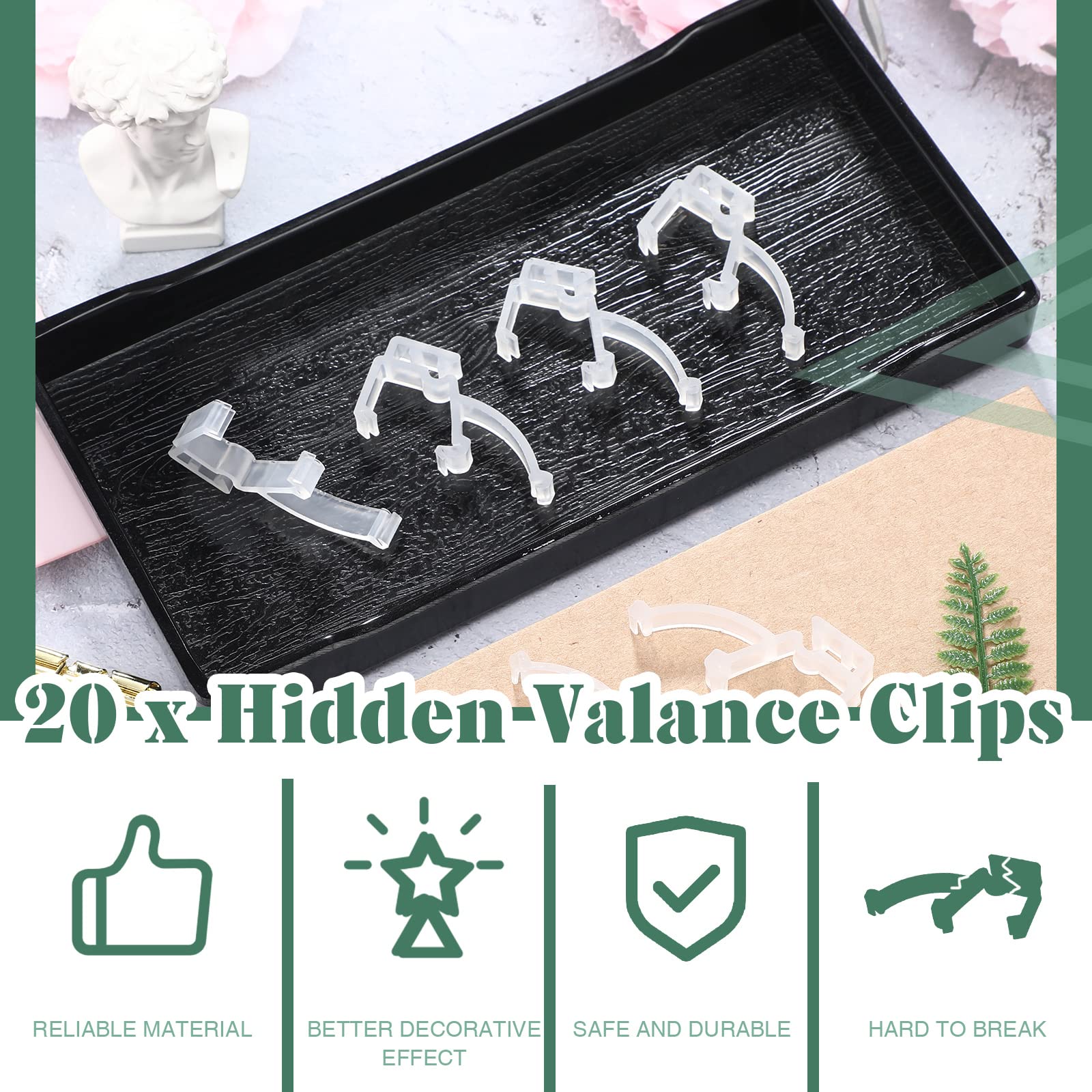 Blulu 20-Pack 2 Inch Clear Valance Clips for Wood & Faux Wood Blinds | Hidden Window Treatment Hardware | Perfect for Horizontal Mini Blinds in Living Room, Bedroom & Office