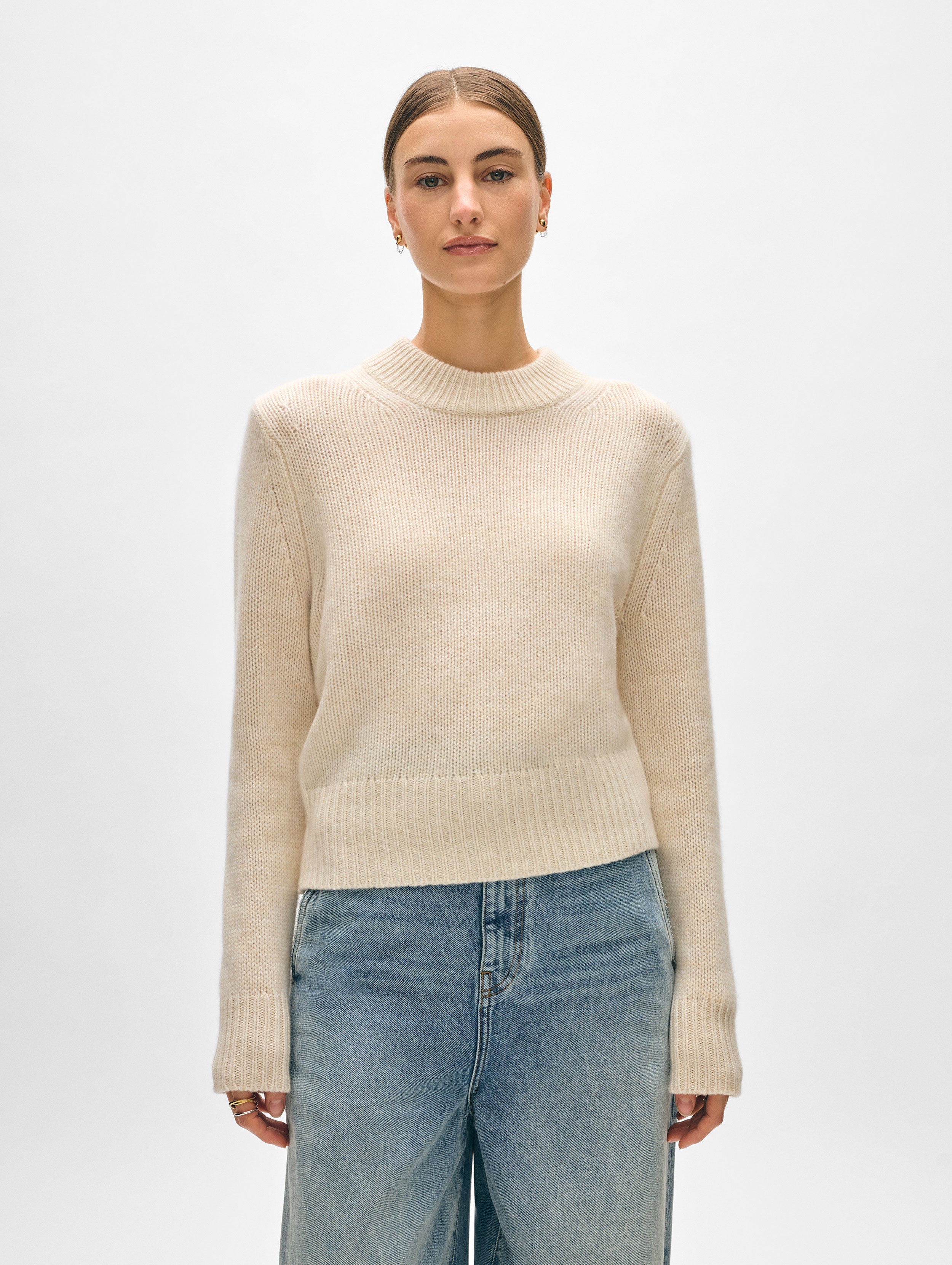 Luxury Cashmere Wide Rib Trim Crewneck Sweater for Women - Soft & Warm Winter Knitwear - Perfect for Office, Travel & Casual Outfits