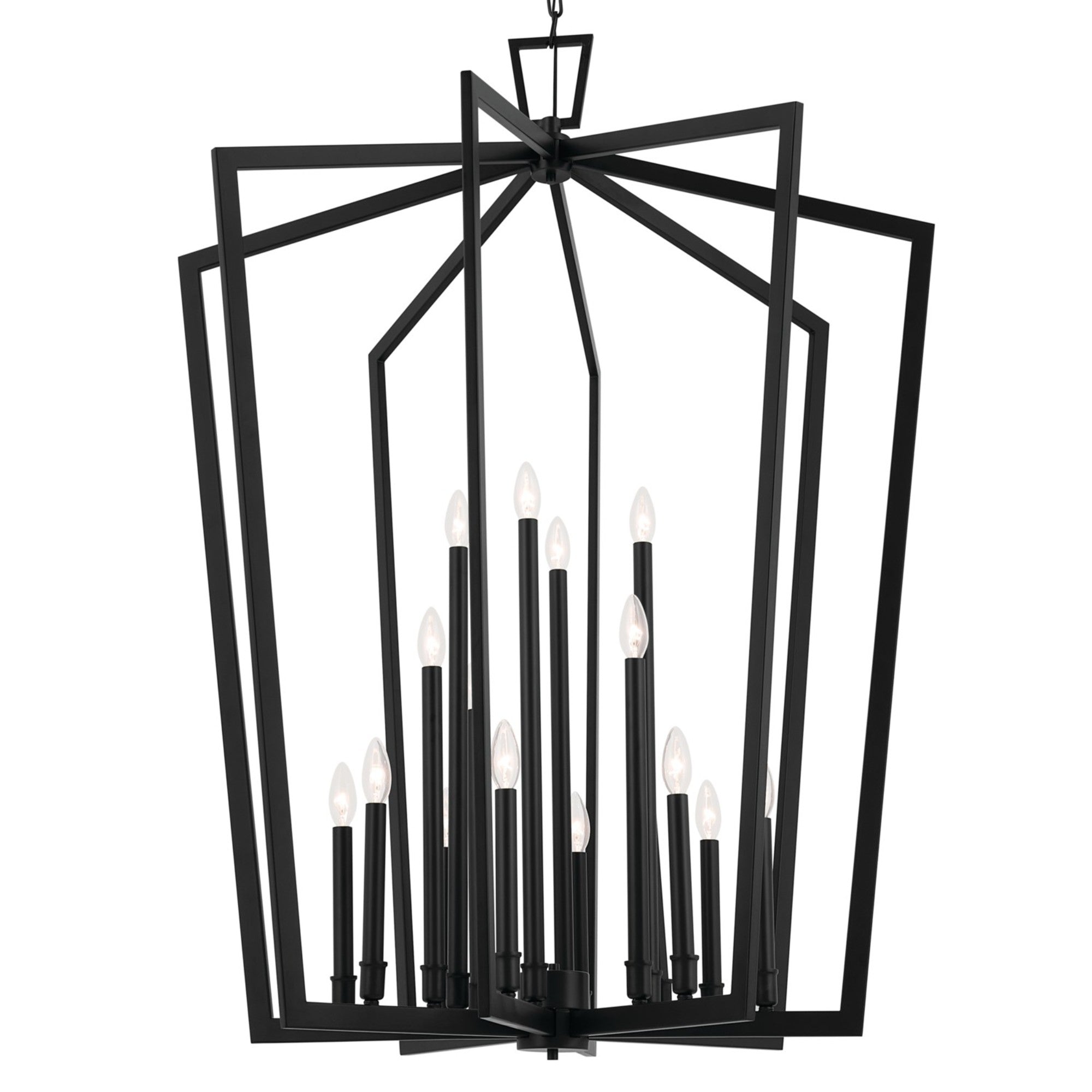 Abbotswell 37 Inch 16-Light Black Chandelier - Modern Crystal Ceiling Light Fixture for Dining Room, Bedroom, or Living Room Decor