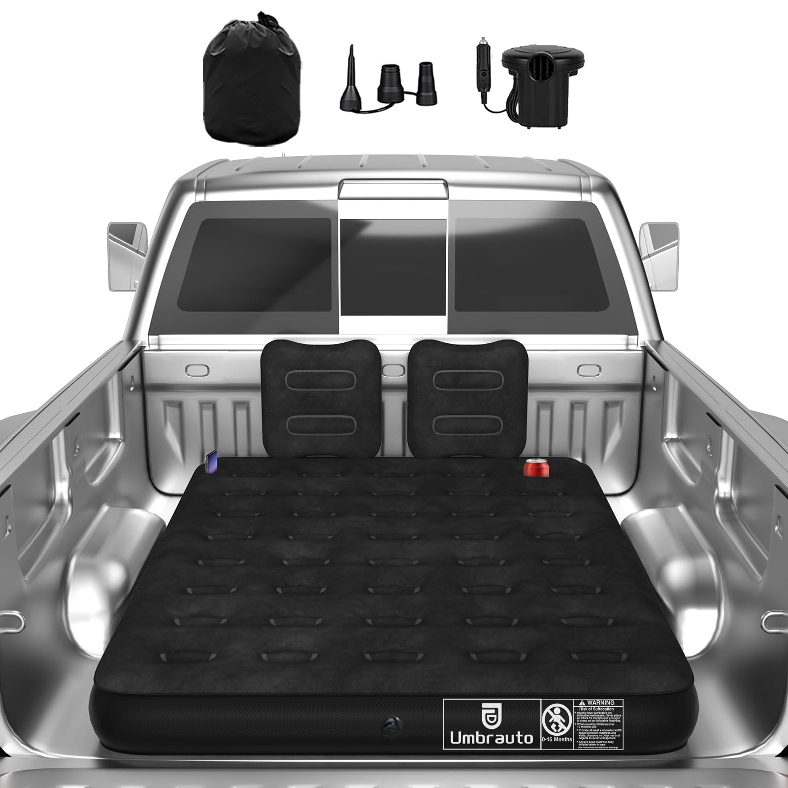 Umbrauto Full-Size Truck Air Mattress for 5.5-6.5 ft Short Beds | Rechargeable Wireless Pump | Camping & Travel Airbed for Pickup Trucks | Perfect for Road Trips, Outdoor Adventures & Backyard Camping
