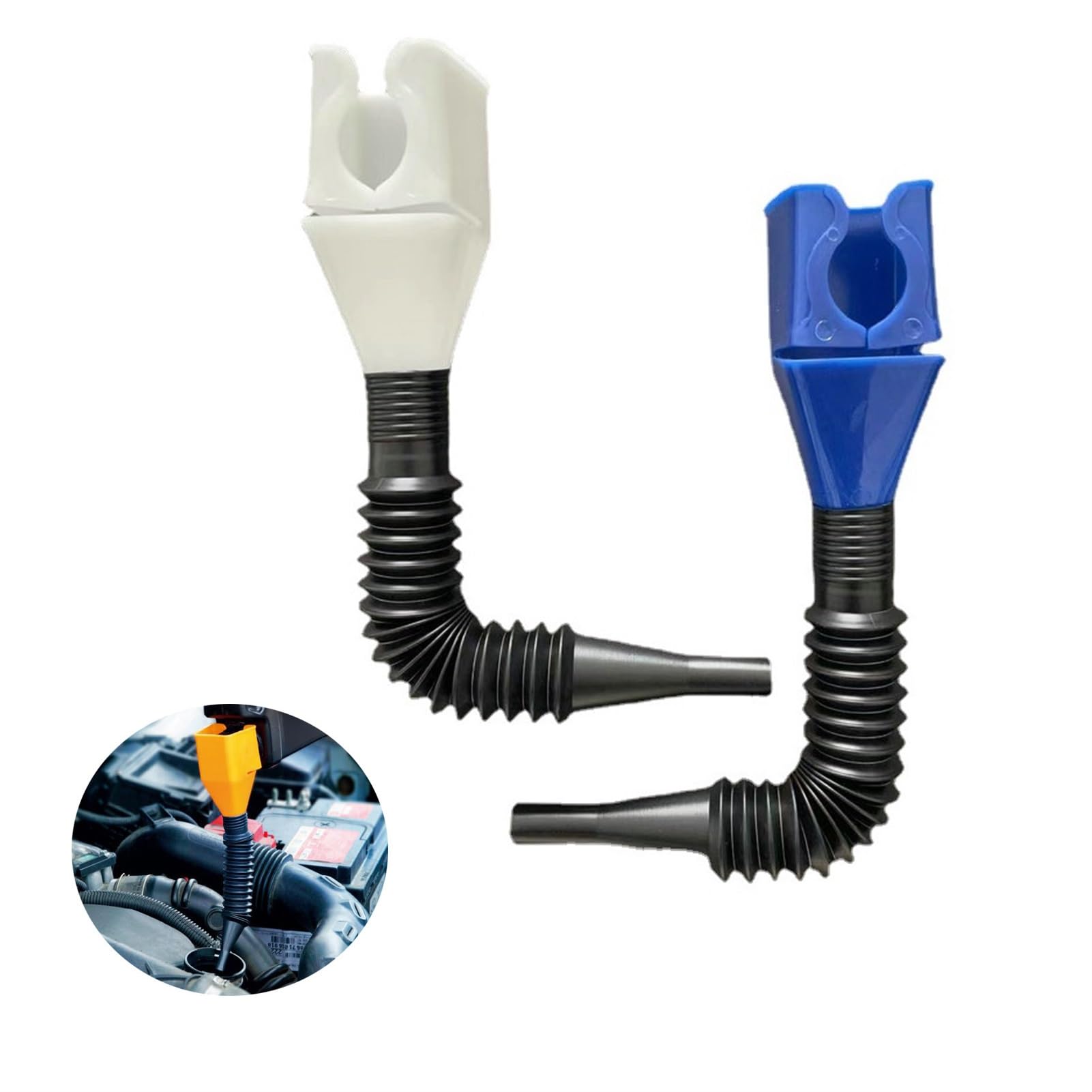 2023 Upgraded Retractable Auto Fuel Funnel - Flexible Snap Design Oil Change Funnel for Cars, Motorcycles & Trucks - Leak-Proof Plastic Gasoline Funnel with Extension Spout (Blue & White) - Perfect for DIY Oil Changes, Fluid Draining & Garage Maintenance