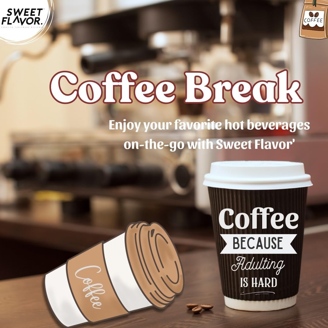 500 Pack 12oz Black Disposable Coffee Cups - Eco-Friendly Ripple Wall Design for Hot & Cold Beverages, Recyclable Insulated Paper Cups | Perfect for Parties, Picnics, Office & Coffee Shops