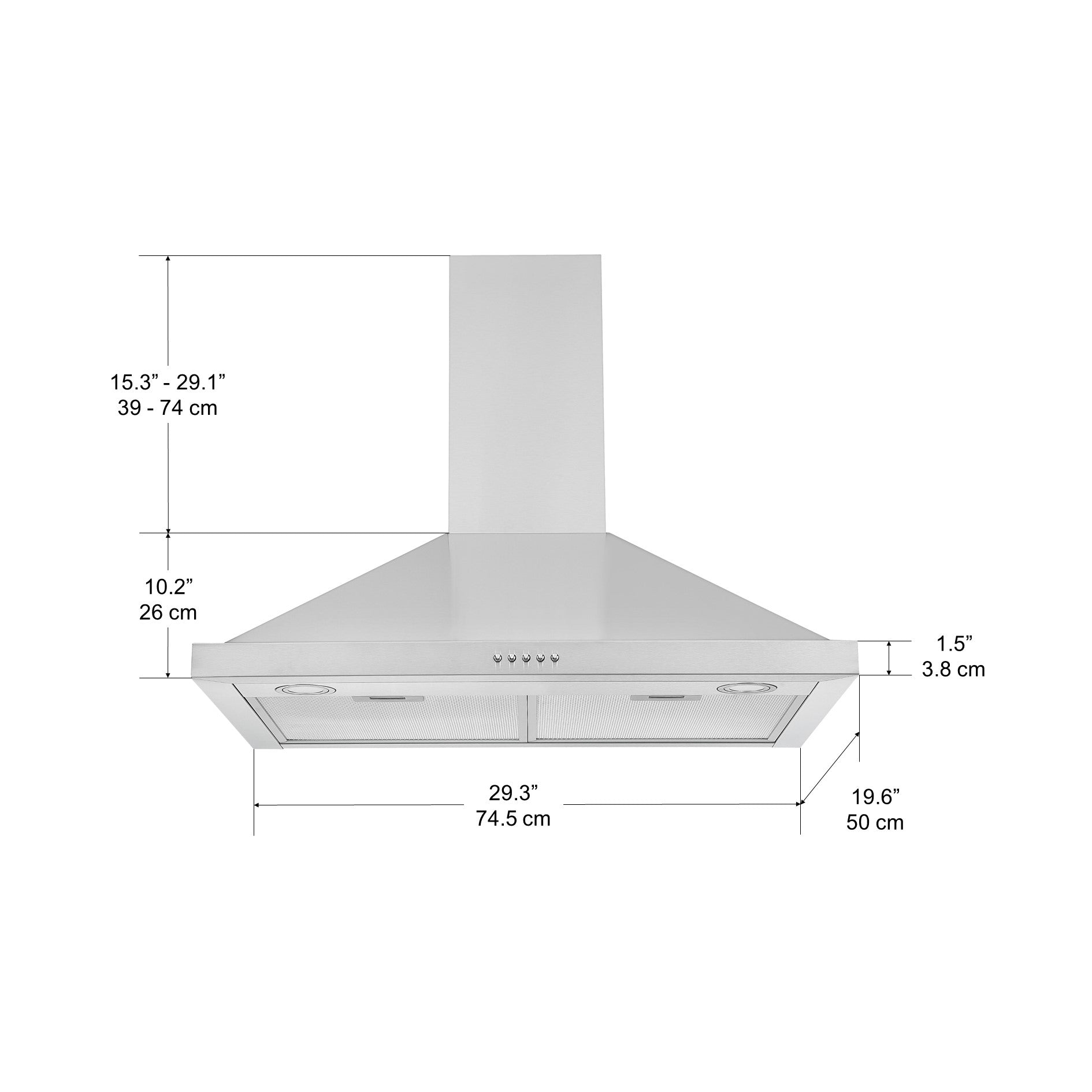 30 Inch Stainless Steel Convertible Wall Mounted Pyramid Range Hood - Powerful Kitchen Ventilation for Cooking, Grilling & Baking