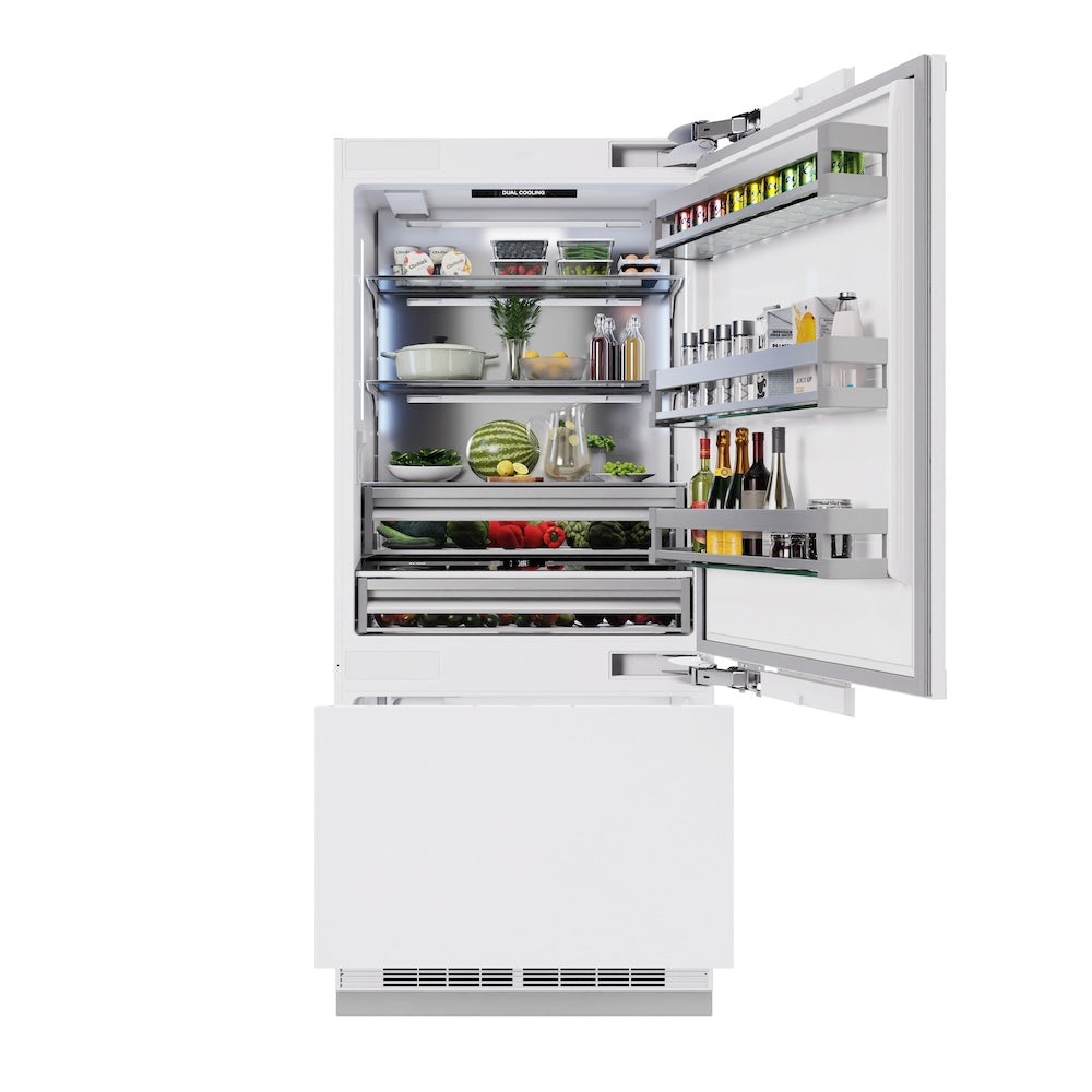 ZLINE Autograph Edition 36 Inch 19.8 Cu Ft Panel Ready Built-In Bottom Freezer Refrigerator with Water Dispenser & Ice Maker - Matte Black (RBITZ 36 MB) - Perfect for Modern Kitchens & Open Concept Homes