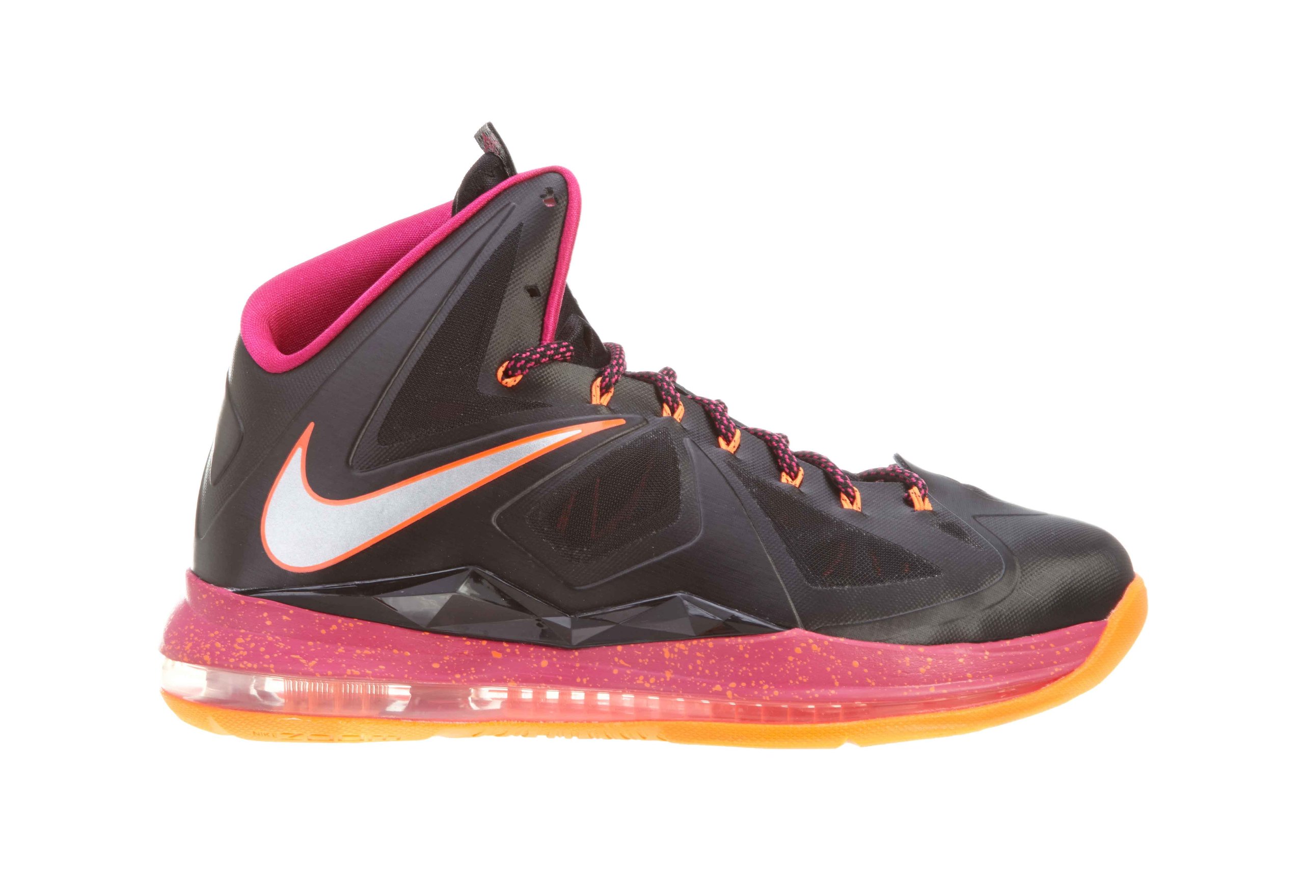 Nike LeBron X (Floridian Away) Basketball Shoes - Black/Cherry-Vivid Orange - Size 12 Men's - High-Performance Court Sneakers for Basketball Games & Training
