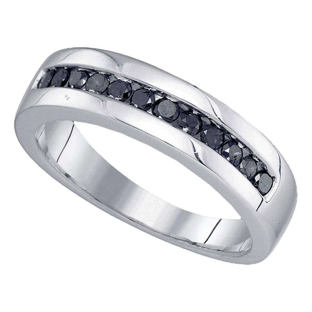 FB Jewels Sterling Silver Men's Round Black Diamond Wedding Band Ring - 1/2 CTTW, Size 10 - Perfect for Engagement, Anniversary & Everyday Wear