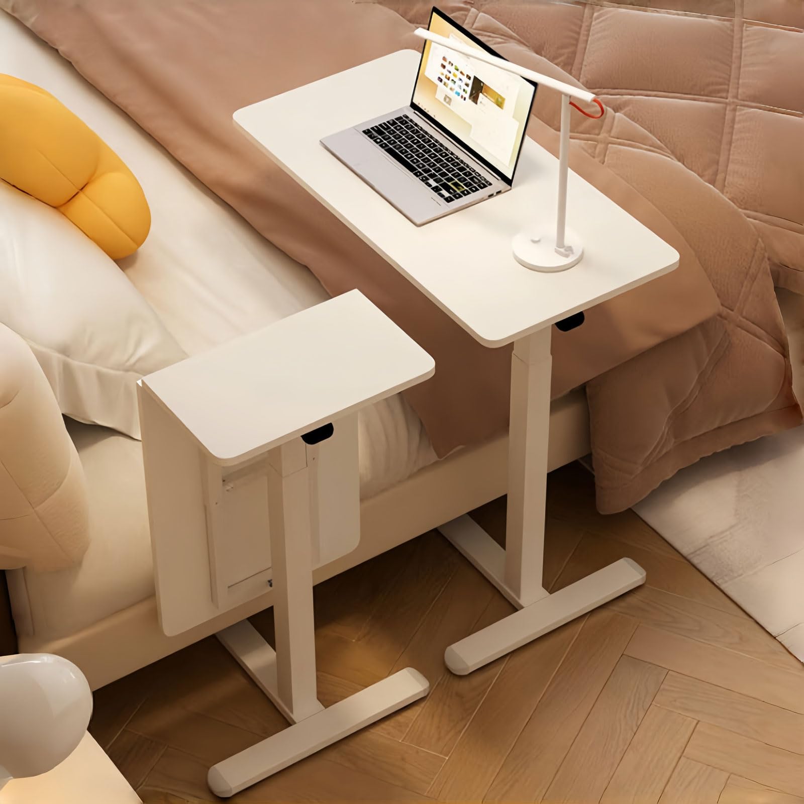 Adjustable Height Overbed Table with Hidden Wheels - Foldable Mobile Standing Desk for Laptop, Computer & Workspace - Ideal for Hospital, Home Office & Bedside Use