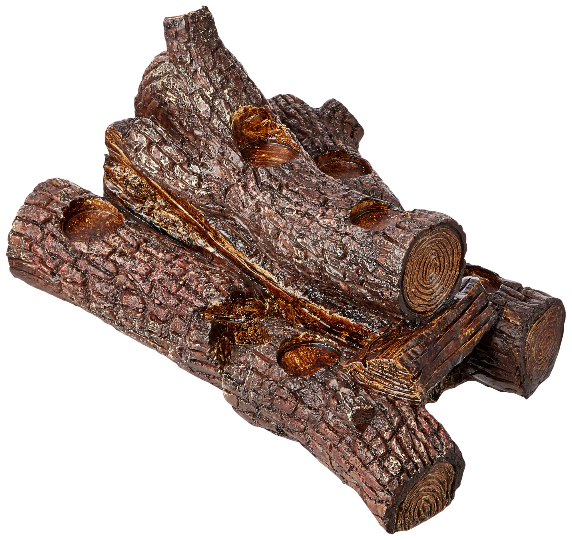 Plow & Hearth 13941-OAK Rustic Oak Wood Log Hearth Candle Holder - Perfect for Fireplace Mantel, Farmhouse & Cabin Decor