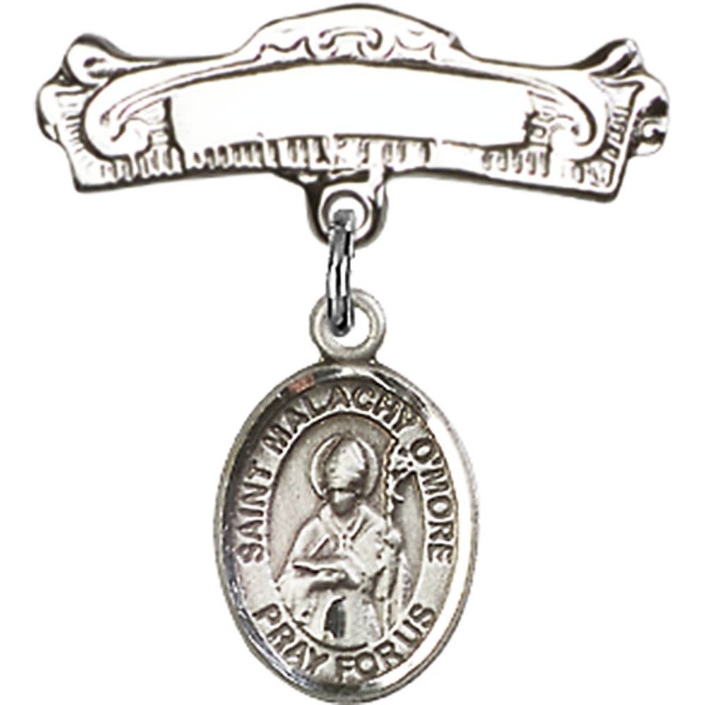 St. Malachy O'More Sterling Silver Baby Badge with Arched Polished Pin - 7/8 x 7/8 Inches - Perfect for Christenings, Baptisms & First Communion Gifts