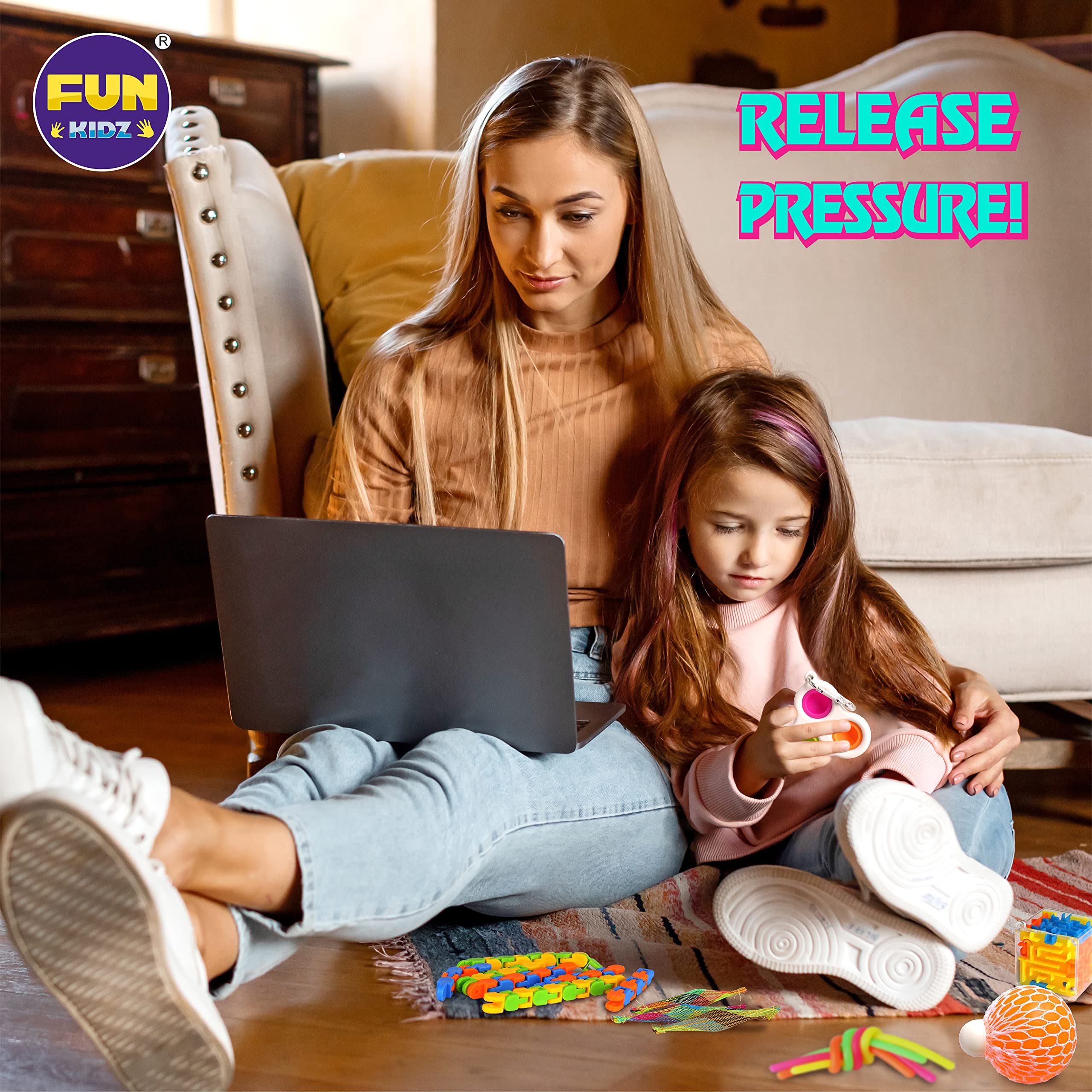 **FunKidz Sensory Fidget Toys Set for Kids Ages 3-12 - Stress Relief & Anxiety Toys for Boys, Girls & Autistic Children - Portable Mystery Storage Box - Perfect for Travel, School & Home Use**